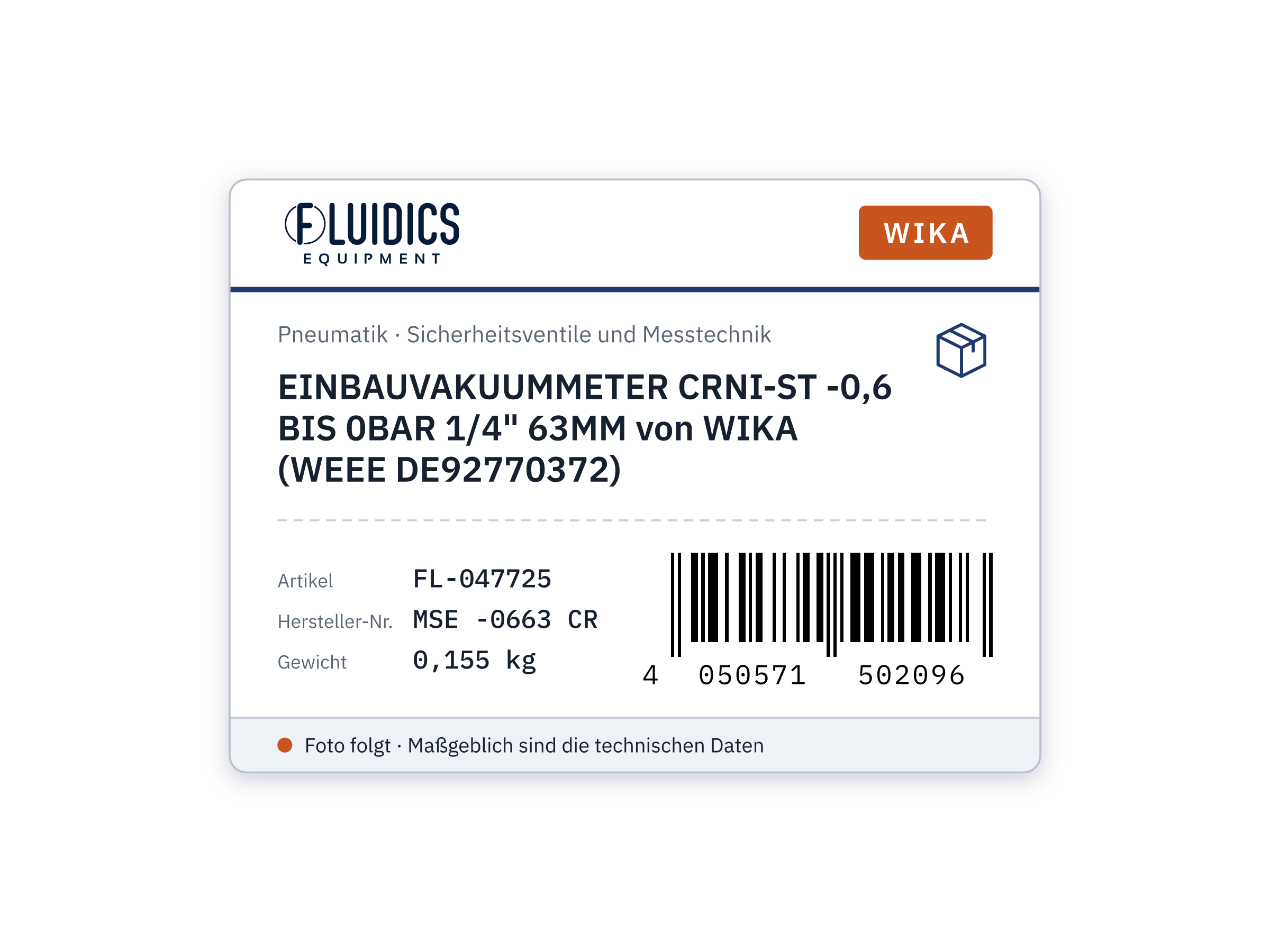 EINBAUVAKUUMMETER CRNI-ST -0,6 BIS 0BAR 1/4" 63MM von WIKA (WEEE DE92770372)
