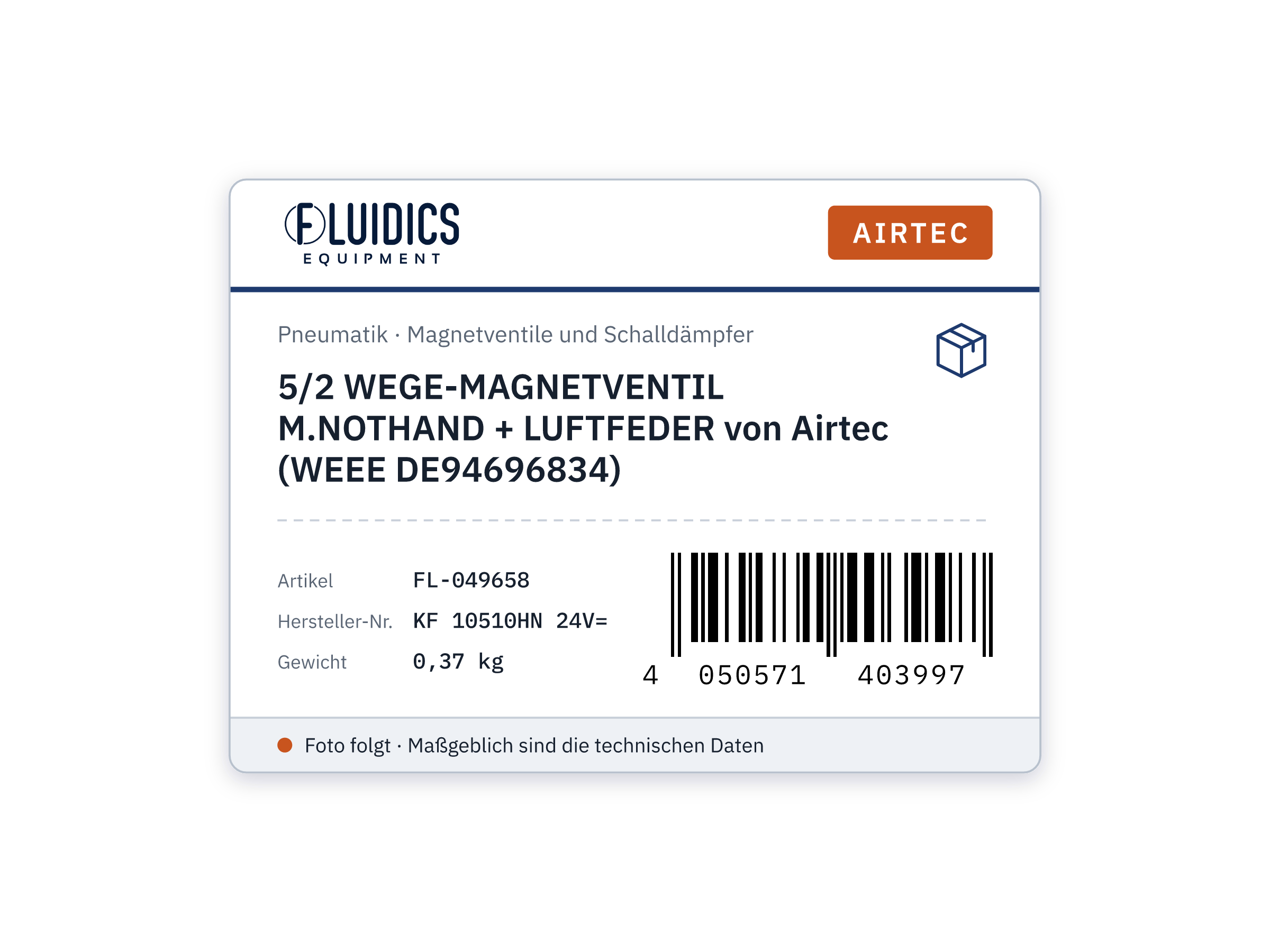5/2 WEGE-MAGNETVENTIL M.NOTHAND + LUFTFEDER von Airtec (WEEE DE94696834)