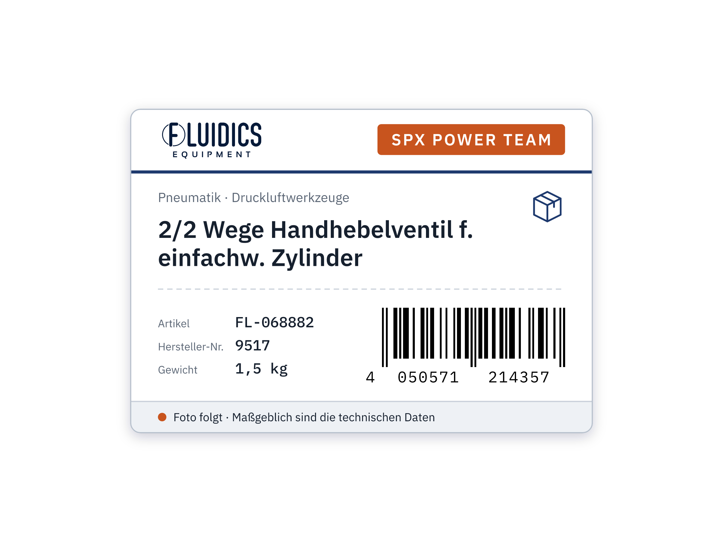 2/2 Wege Handhebelventil f. einfachw. Zylinder von SPX Power Team