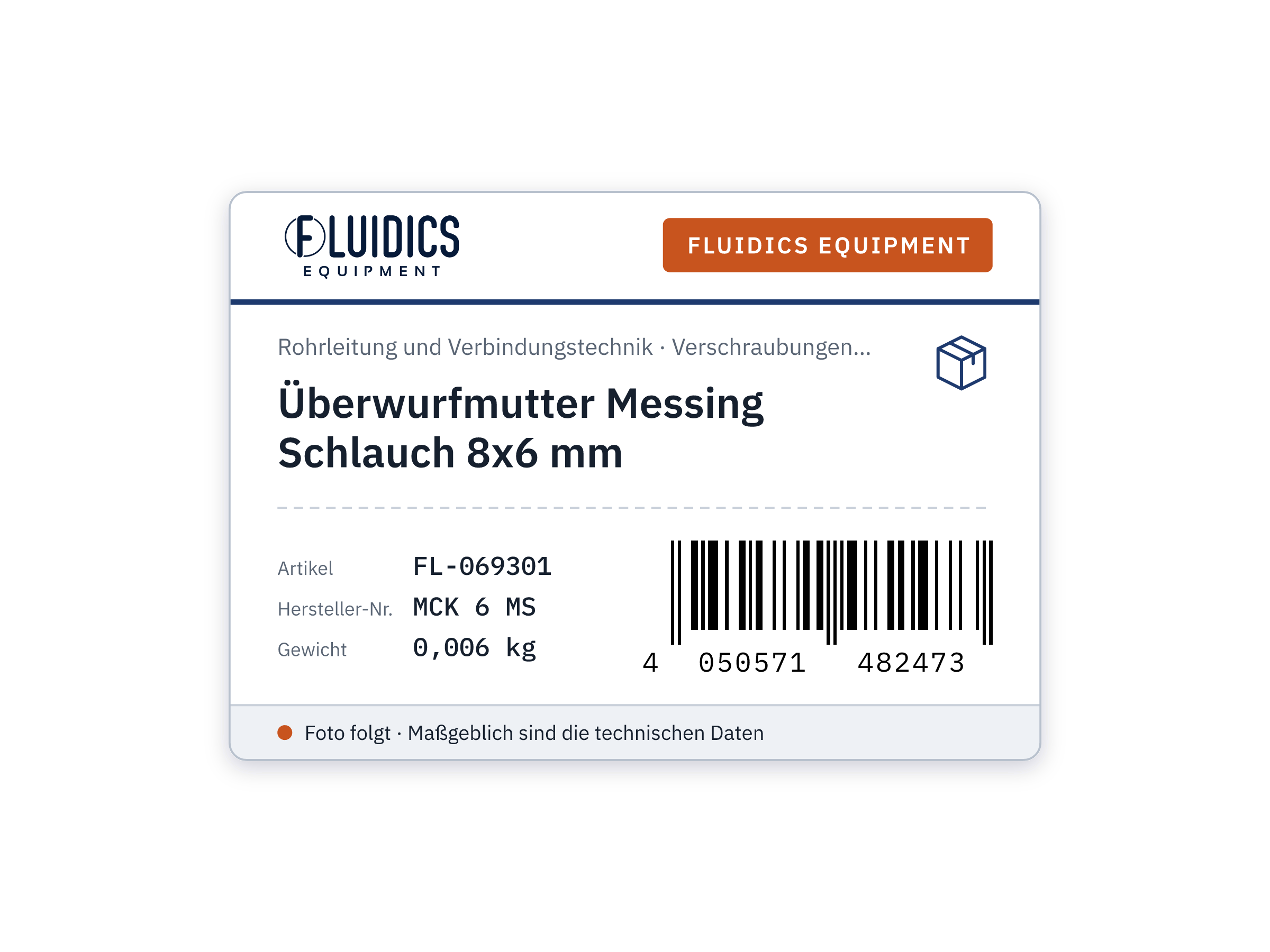 Überwurfmutter Messing Schlauch 8x6 mm
