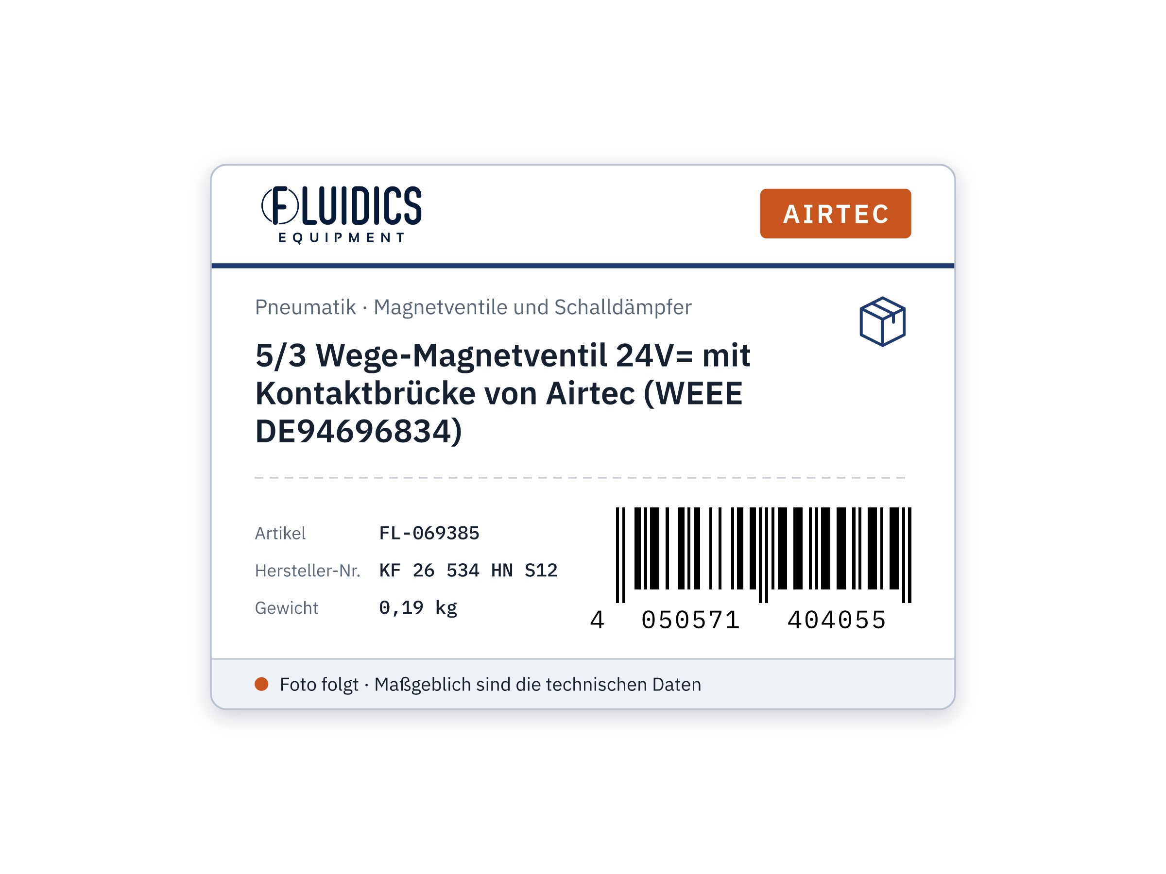 5/3 Wege-Magnetventil 24V= mit Kontaktbrücke von Airtec (WEEE DE94696834)
