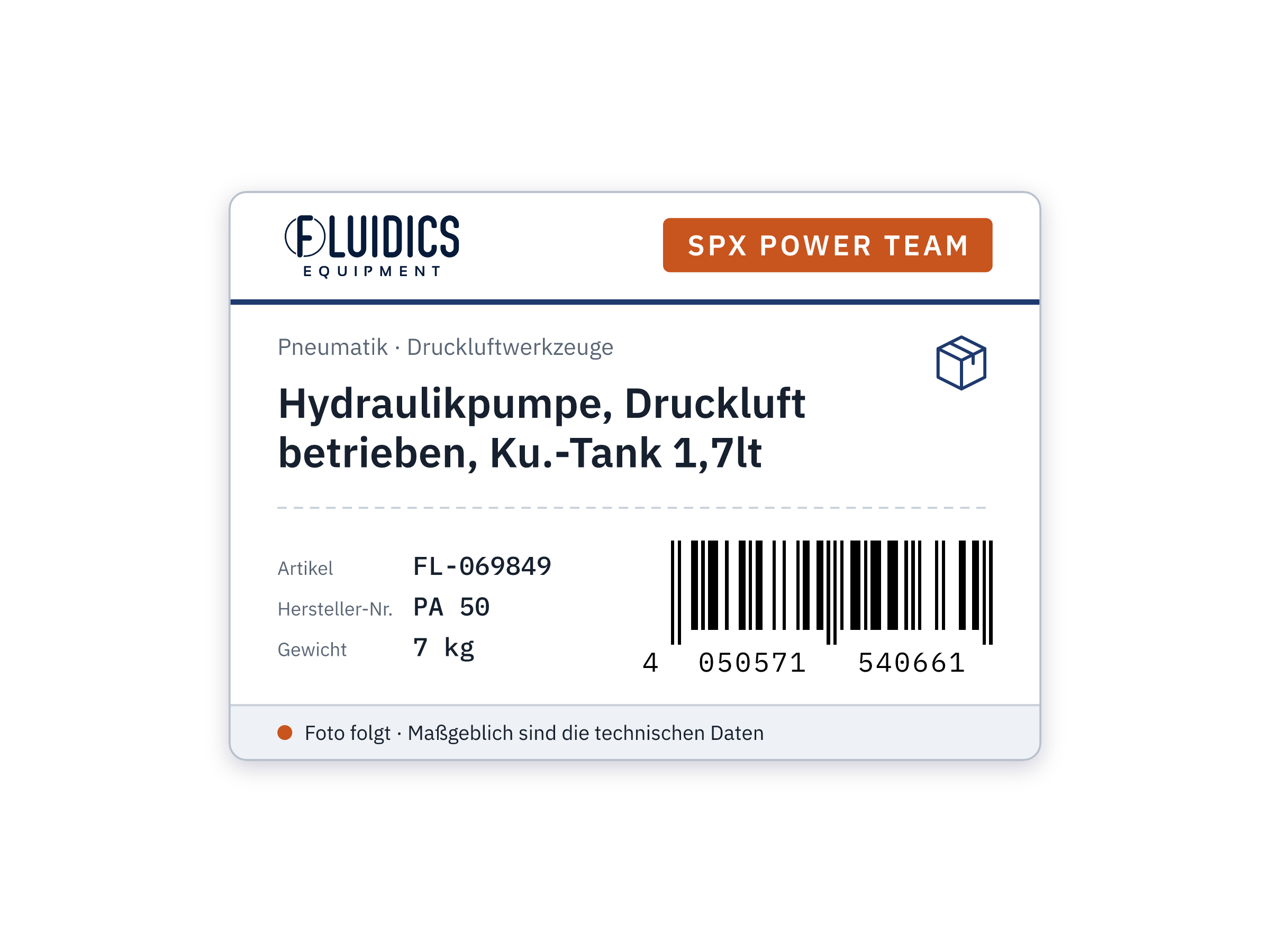 Hydraulikpumpe, Druckluft betrieben, Ku.-Tank 1,7lt von SPX Power Team