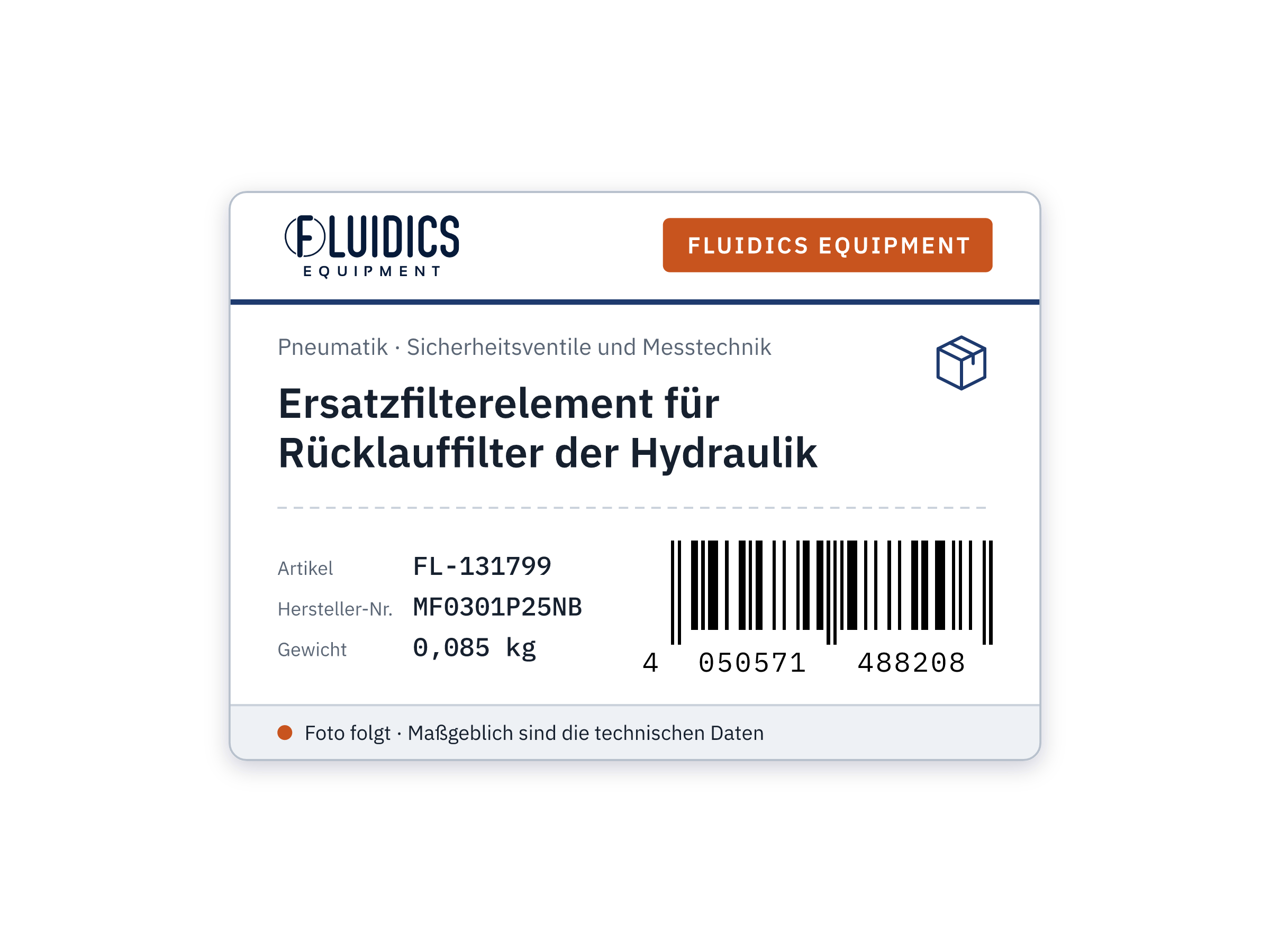 Ersatzfilterelement für Rücklauffilter der Hydraulik