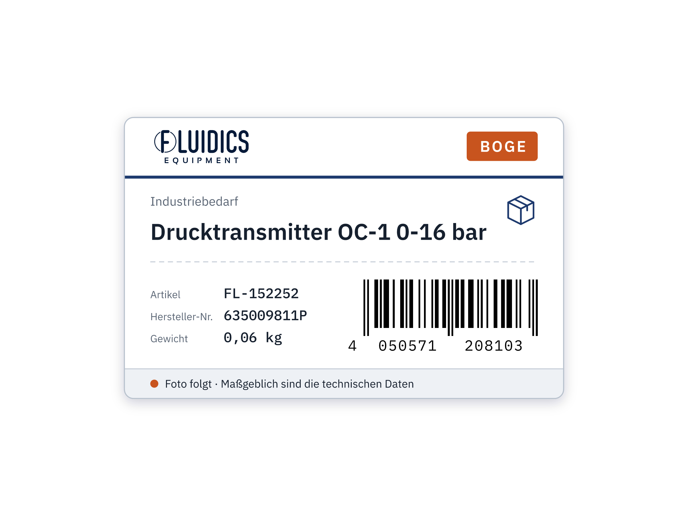 Drucktransmitter OC-1 0-16 bar von Boge