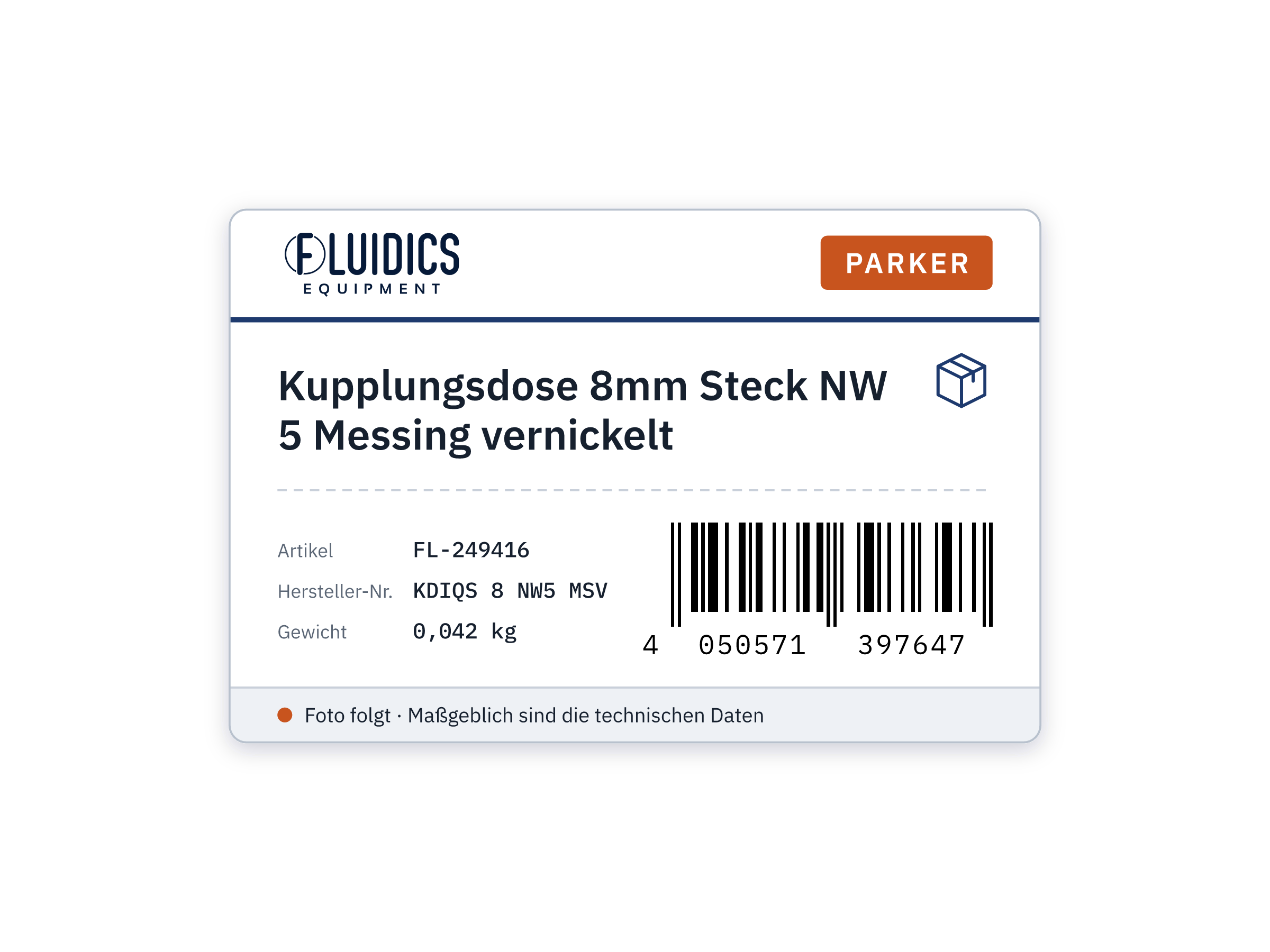 Kupplungsdose 8mm Steck NW 5 Messing vernickelt von Parker