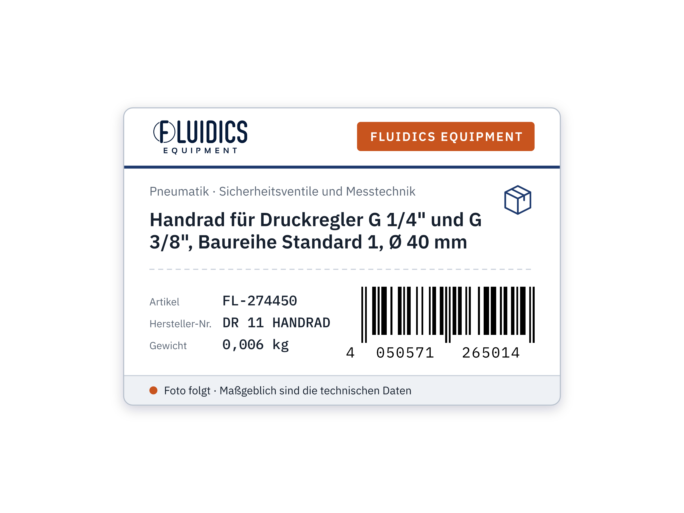 Handrad für Druckregler G 1/4" und G 3/8", Baureihe Standard 1, Ø 40 mm