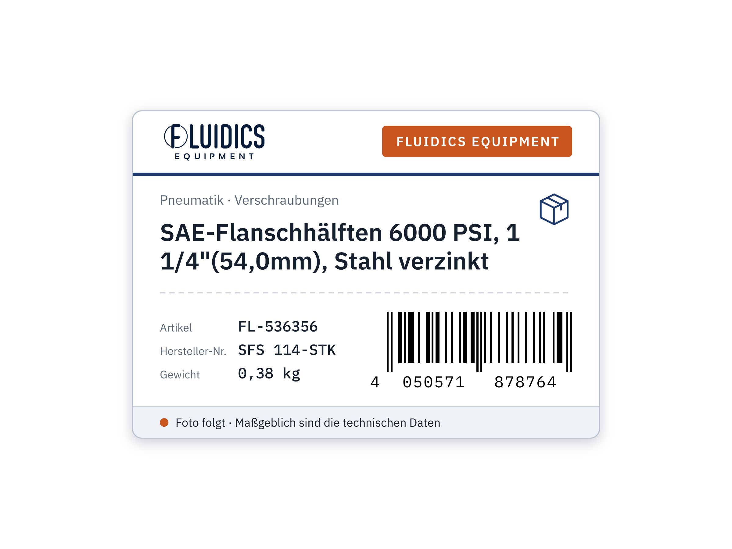 SAE-Flanschhälften 6000 PSI, 1 1/4"(54,0mm), Stahl verzinkt
