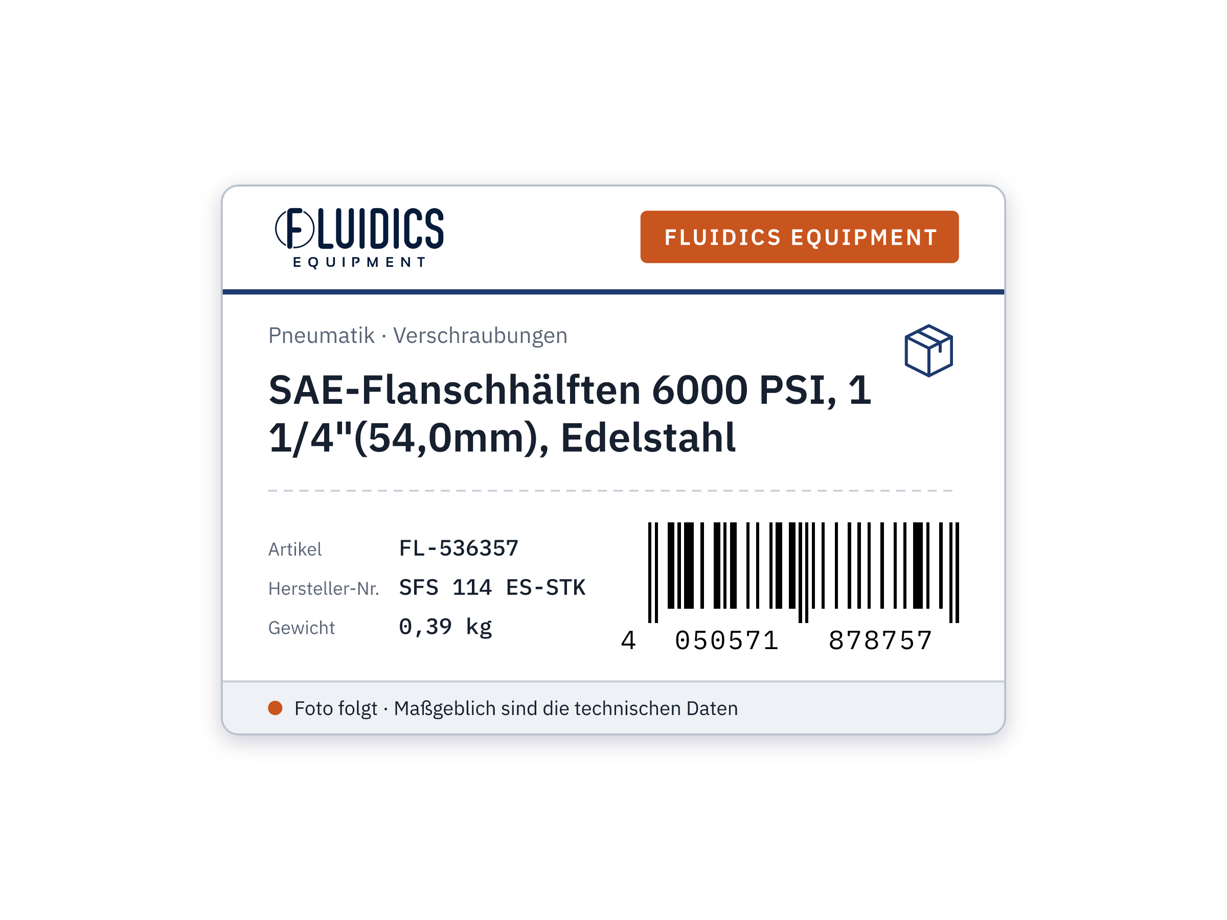 SAE-Flanschhälften 6000 PSI, 1 1/4"(54,0mm), Edelstahl