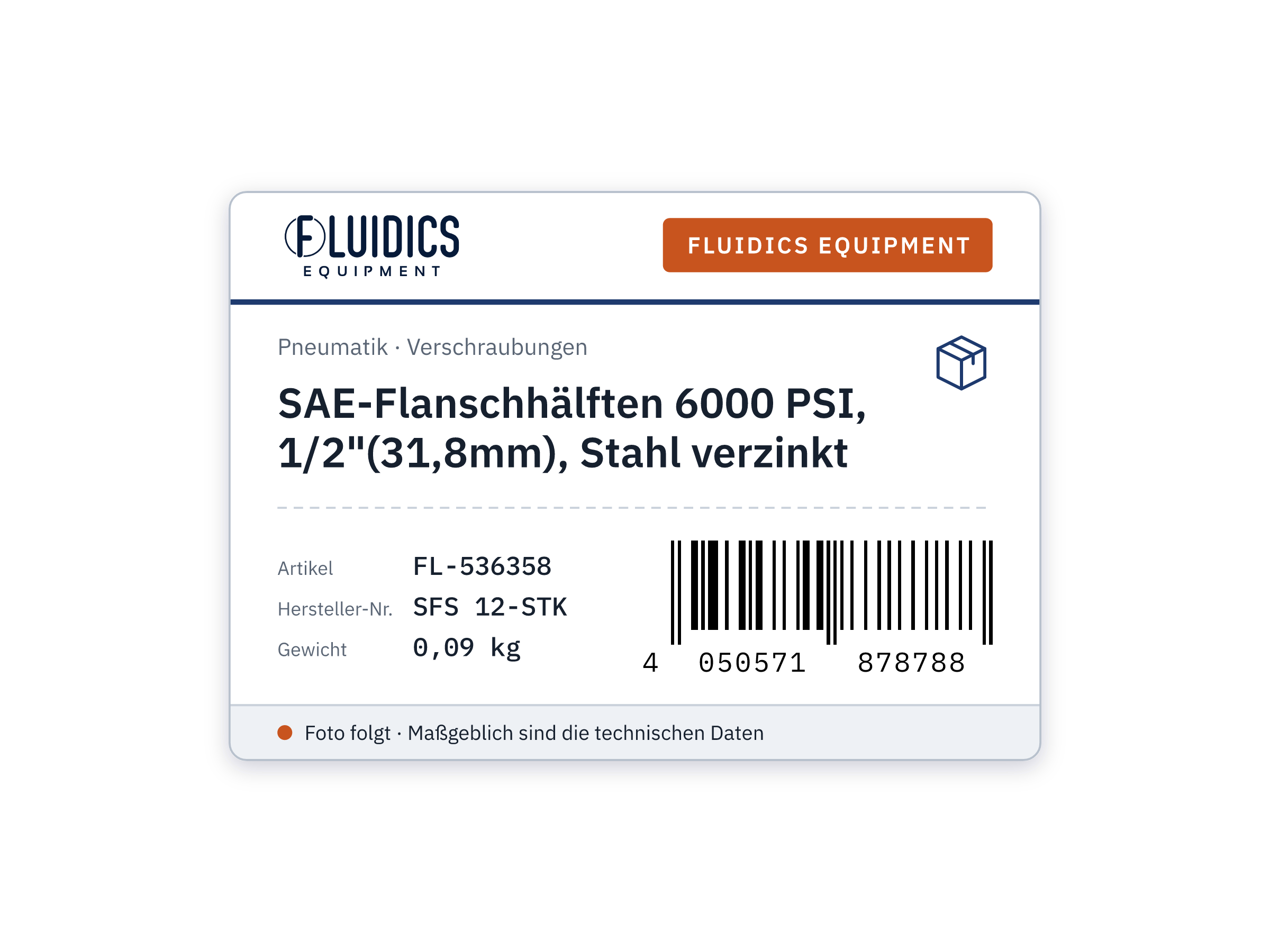 SAE-Flanschhälften 6000 PSI, 1/2"(31,8mm), Stahl verzinkt