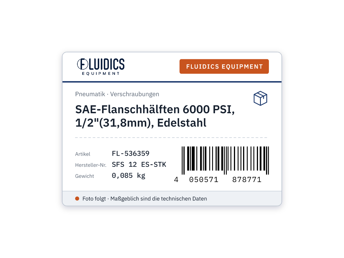 SAE-Flanschhälften 6000 PSI, 1/2"(31,8mm), Edelstahl