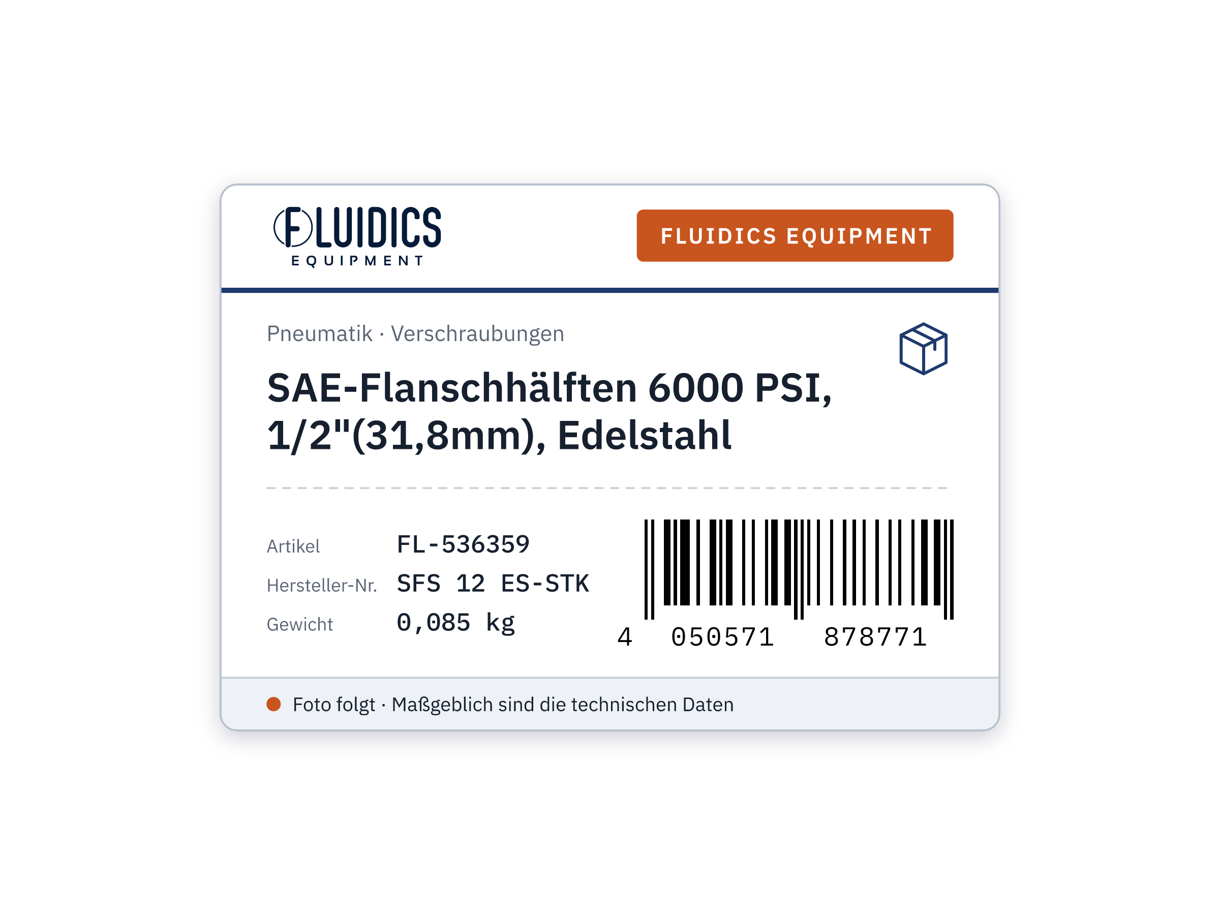 SAE-Flanschhälften 6000 PSI, 1/2"(31,8mm), Edelstahl