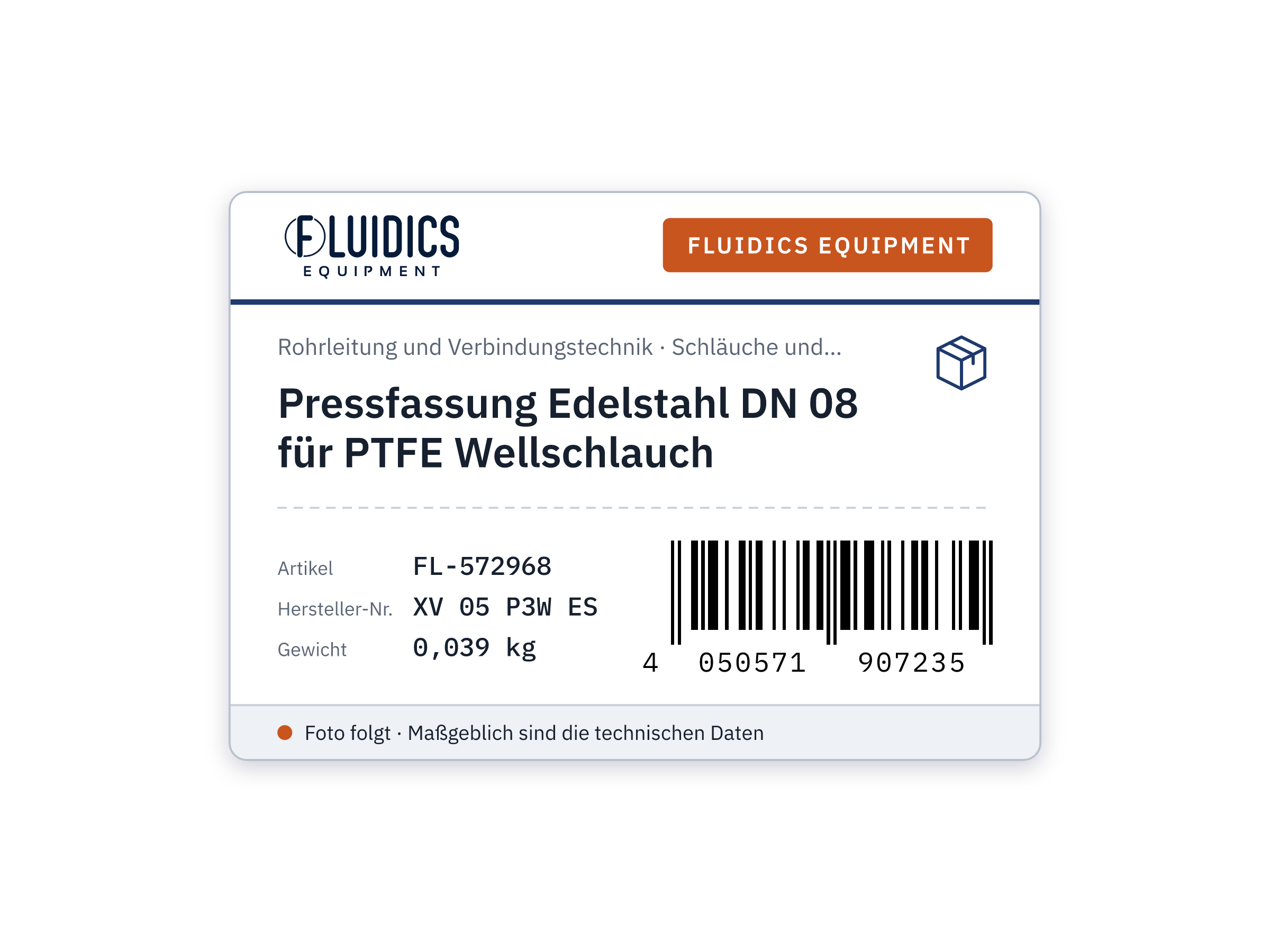 Pressfassung Edelstahl DN 08 für PTFE Wellschlauch
