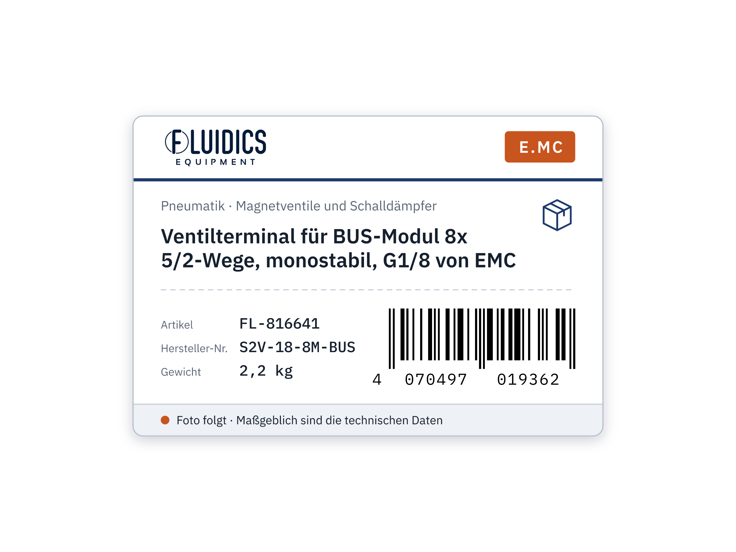 Ventilterminal für BUS-Modul 8x 5/2-Wege, monostabil, G1/8 von EMC