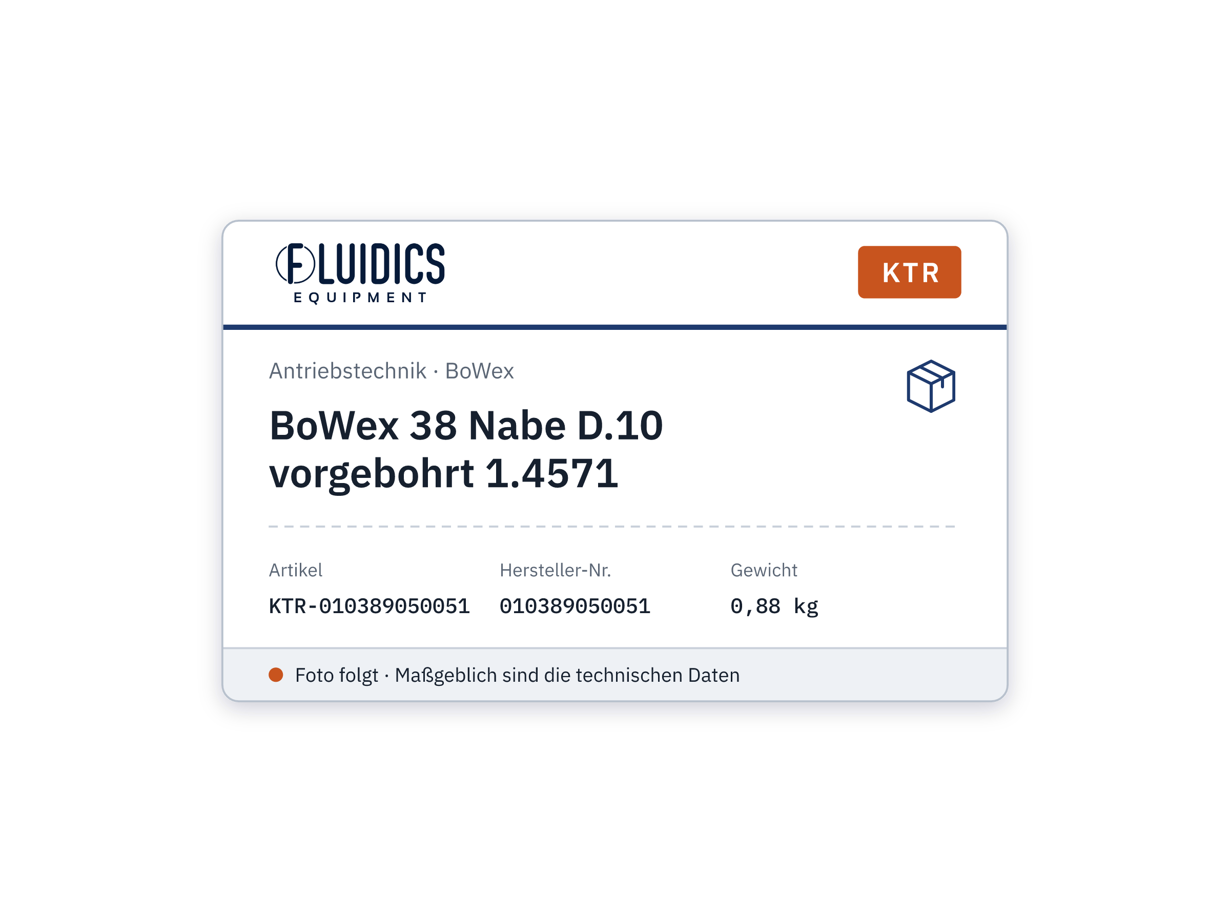 BoWex 38 Hub D.10 pilot-bored 1.4571 - KTR 010389050051