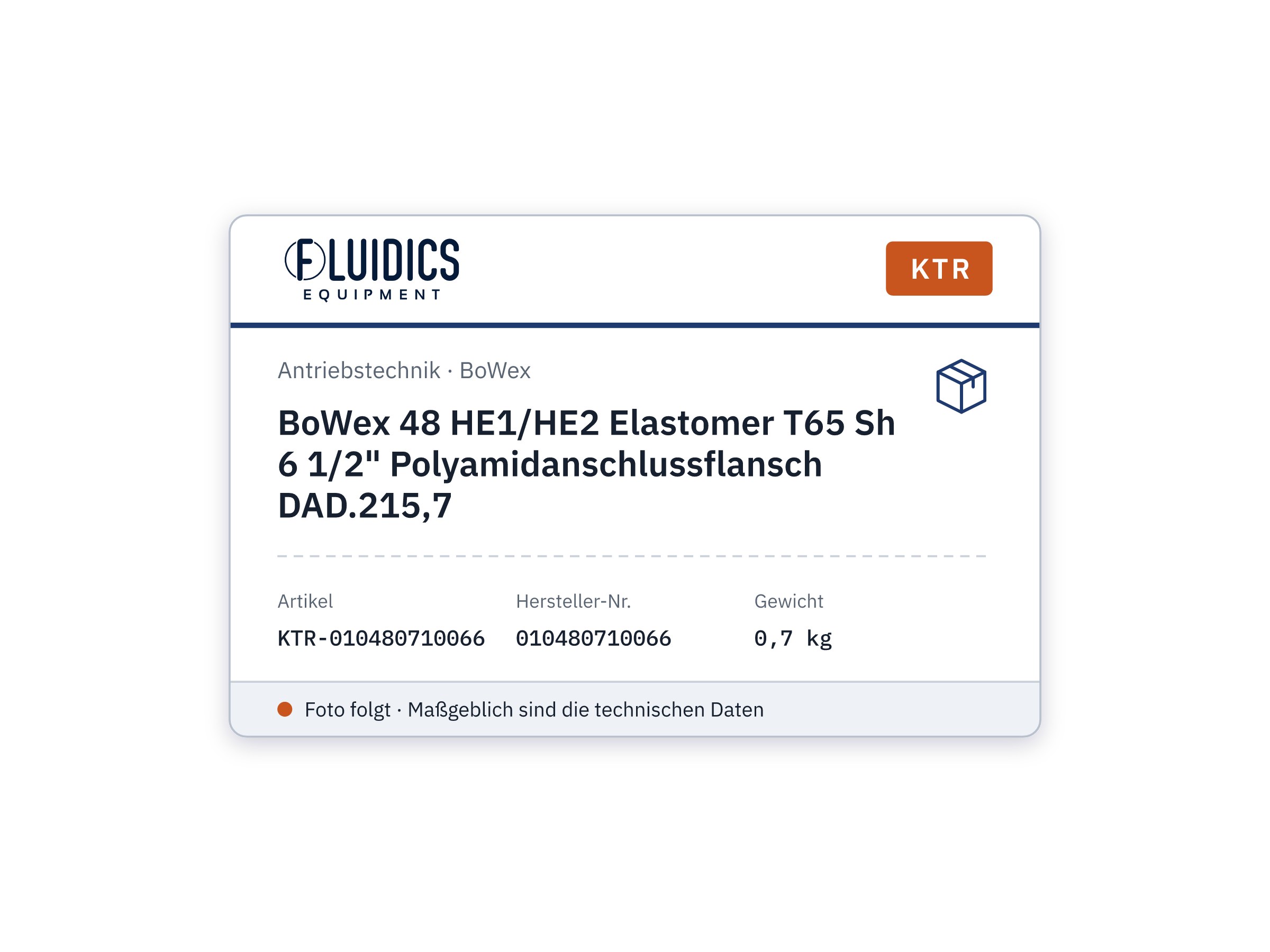 BoWex 48 HE1/HE2 Elastomer T65 Sh 6 1/2" Polyamidanschlussflansch DAD.215,7 - KTR 010480710066