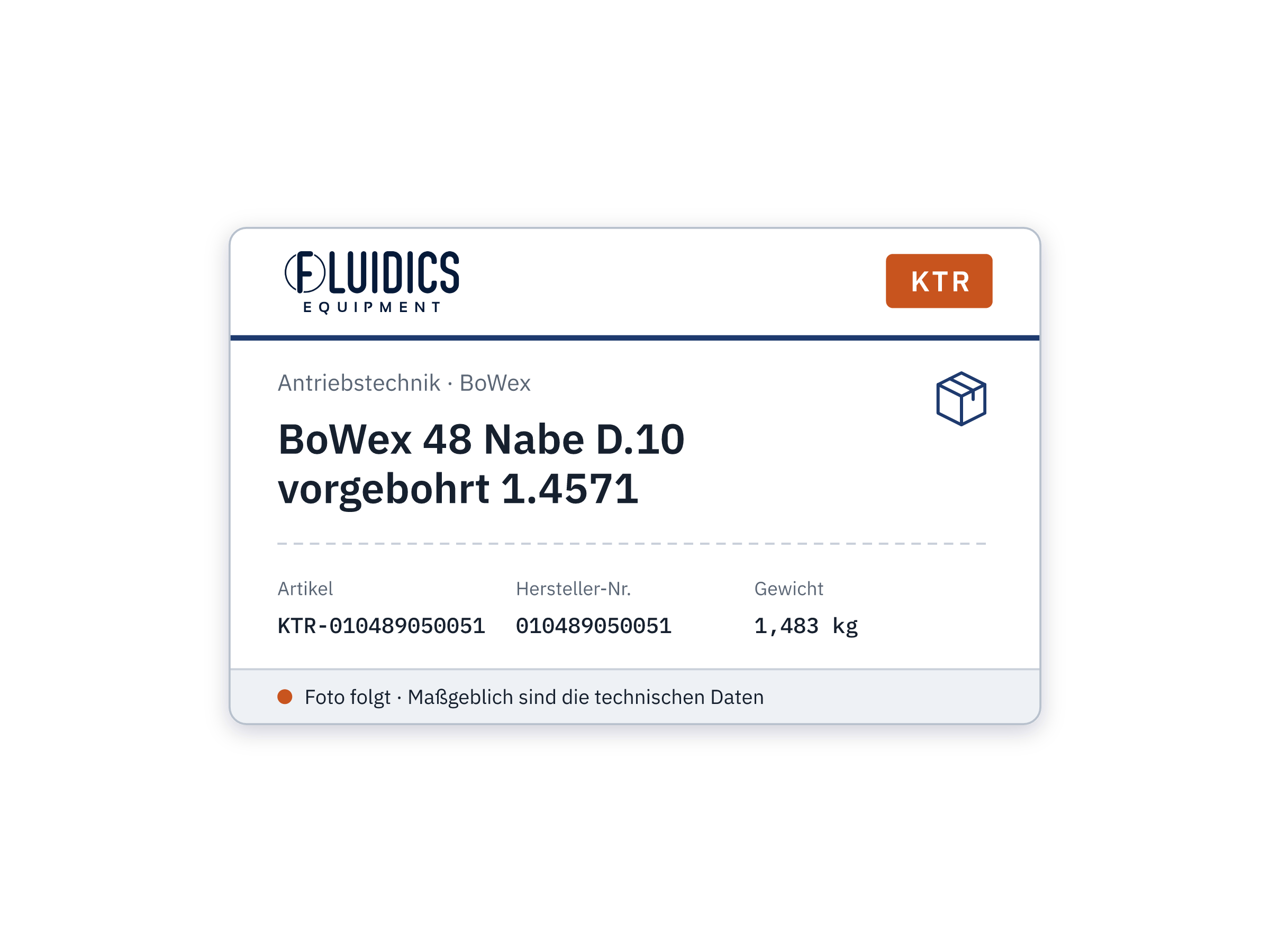 BoWex 48 Hub D.10 pilot-bored 1.4571 - KTR 010489050051