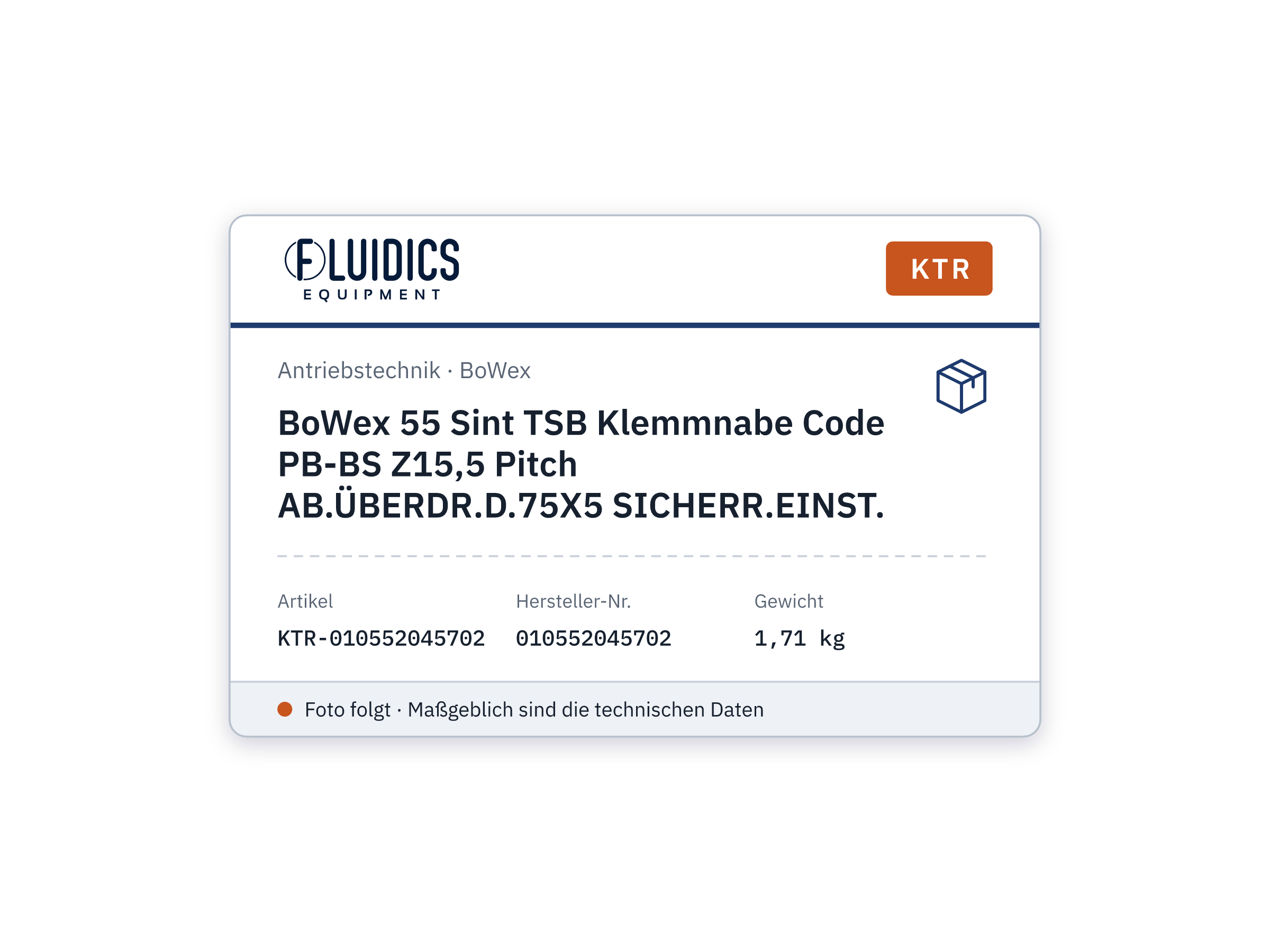 BoWex 55 Sint TSB Klemmnabe Code PB-BS Z15,5 Pitch AB.ÜBERDR.D.75X5 SICHERR.EINST. - KTR 010552045702