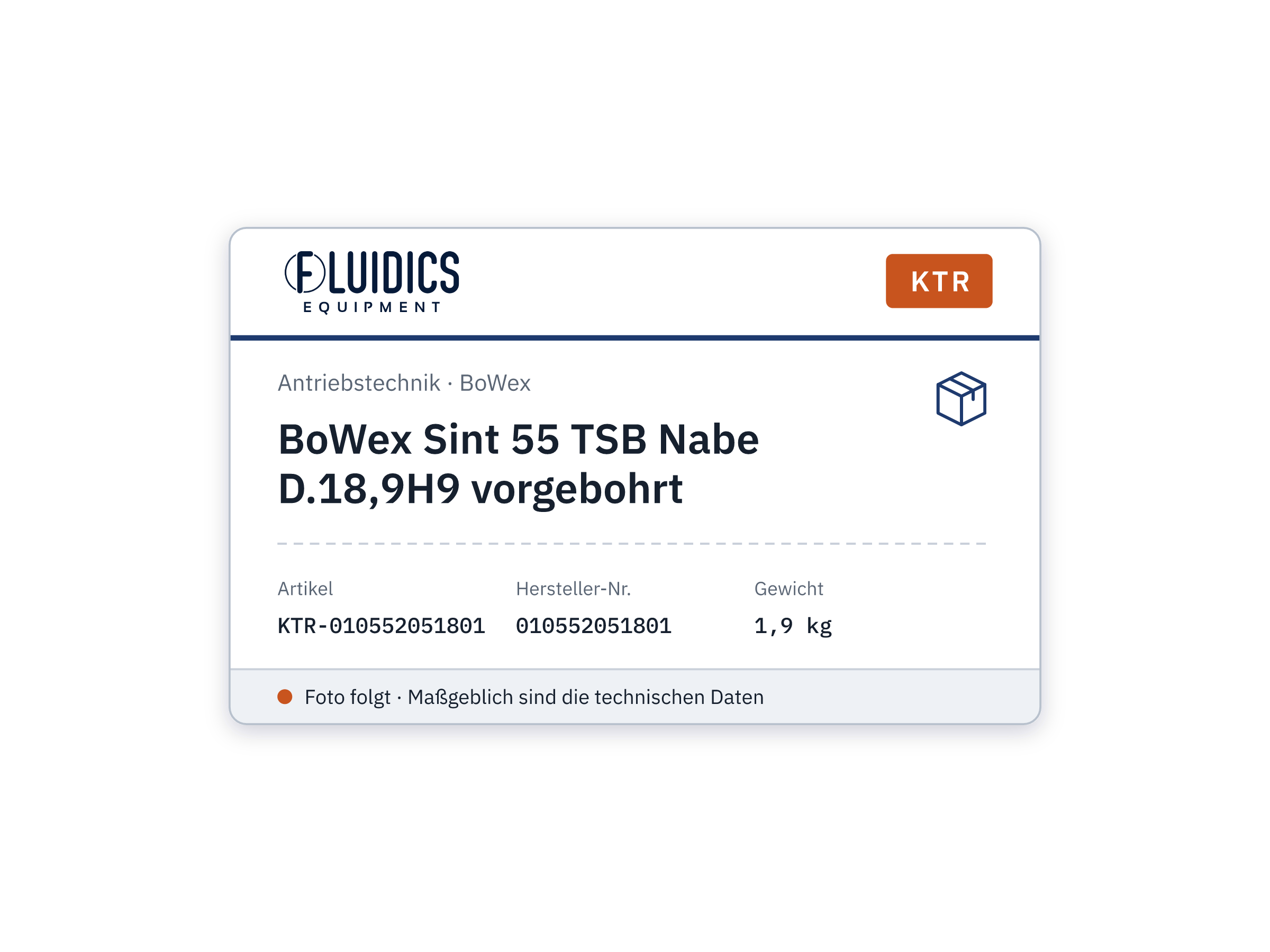 BoWex Sint 55 TSB Nabe D.18,9H9 vorgebohrt - KTR 010552051801