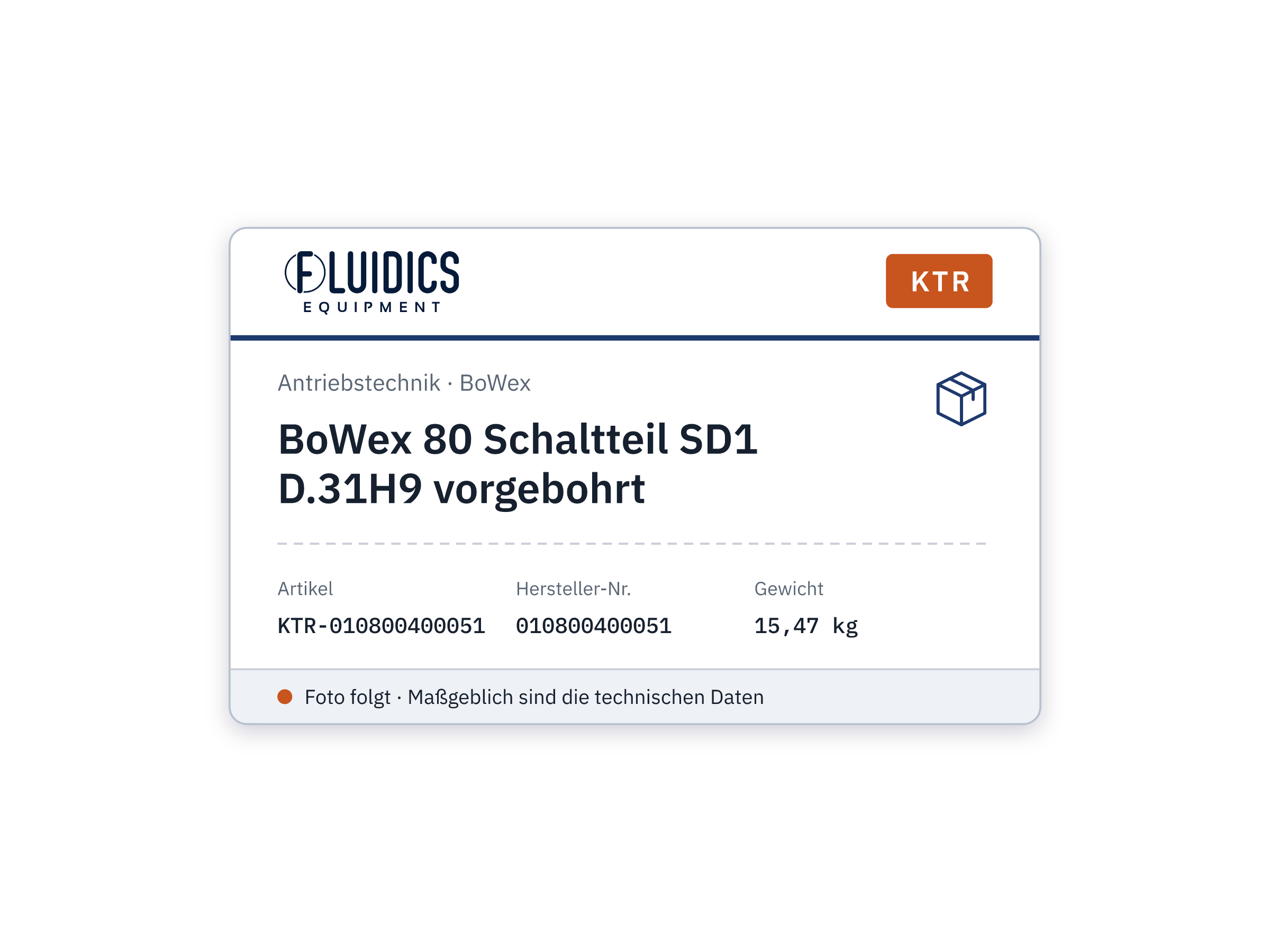 BoWex 80 Switching Part SD1 D.31H9 pilot-bored - KTR 010800400051