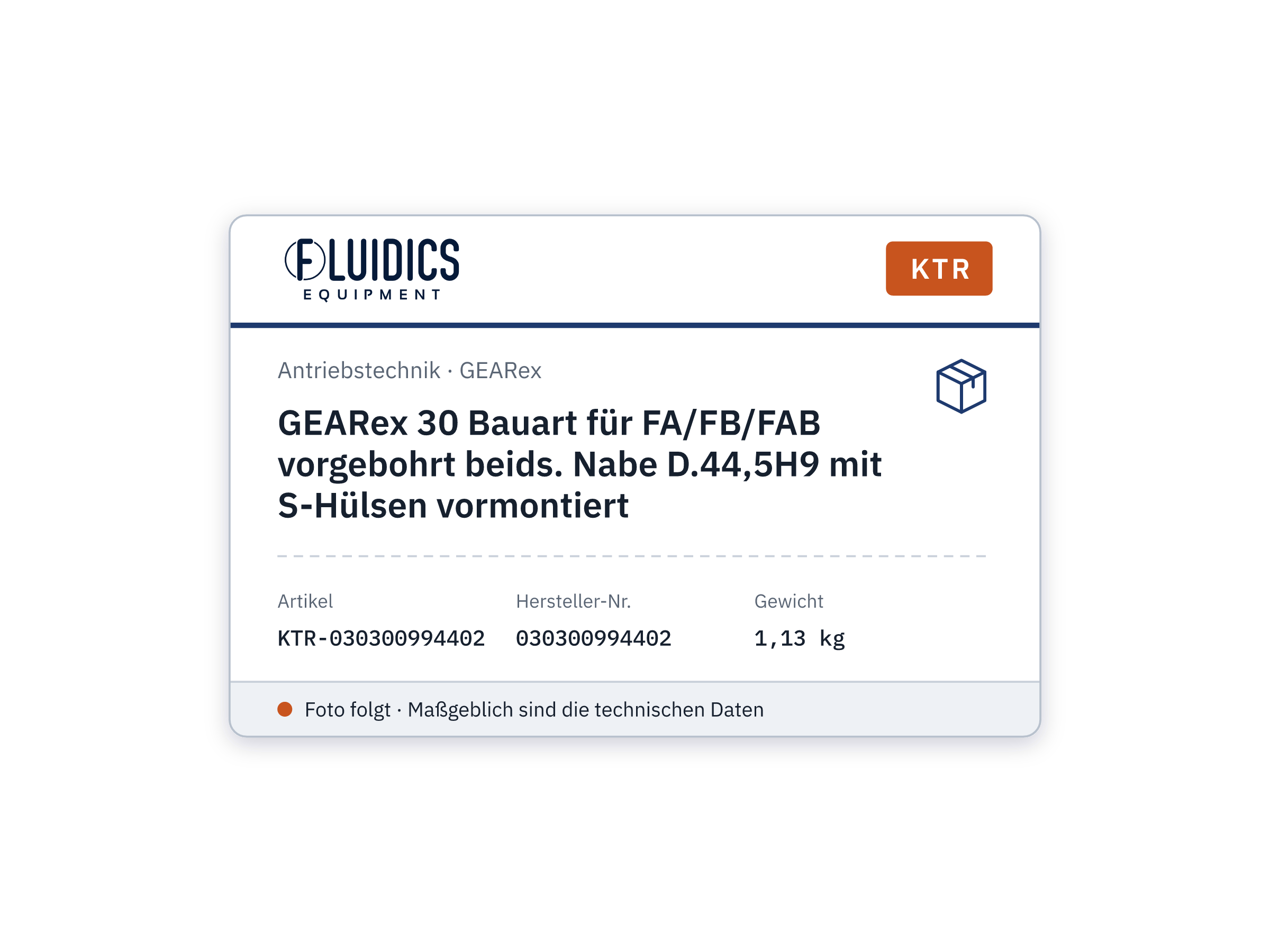GEARex 30 Bauart für FA/FB/FAB vorgebohrt beids. Nabe D.44,5H9 mit S-Hülsen vormontiert - KTR 030300994402