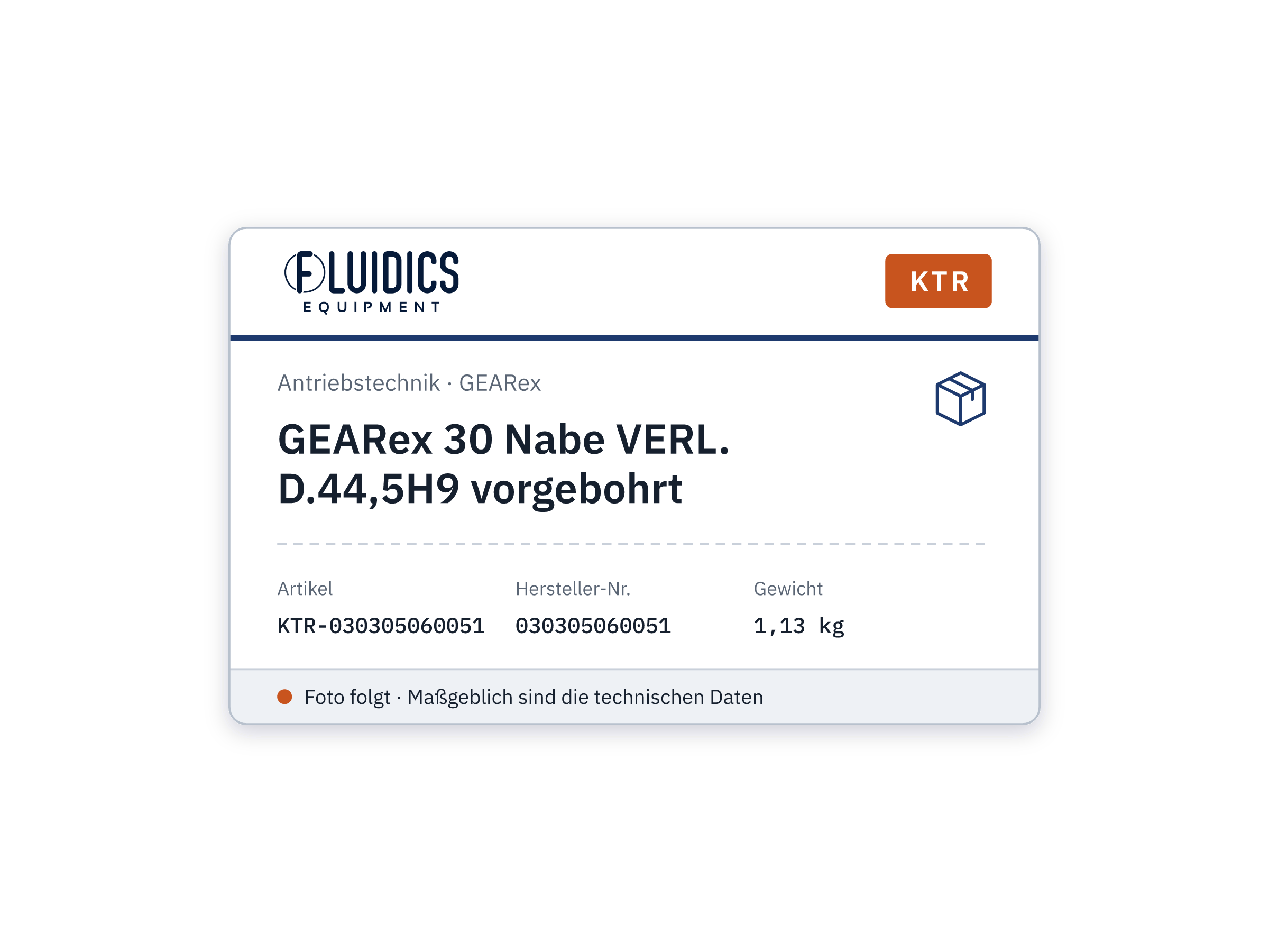 GEARex 30 Nabe VERL. D.44,5H9 vorgebohrt - KTR 030305060051