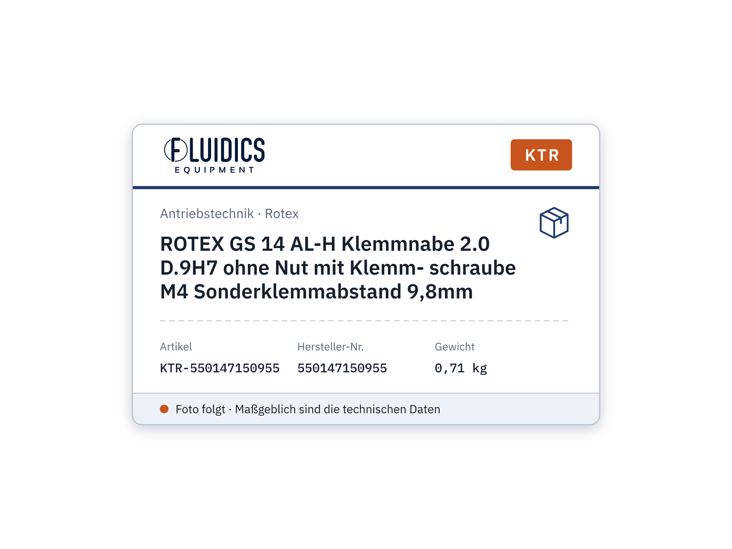 ROTEX GS 14 AL-H Klemmnabe 2.0 D.9H7 ohne Nut mit Klemm- schraube M4 Sonderklemmabstand 9,8mm - KTR 550147150955