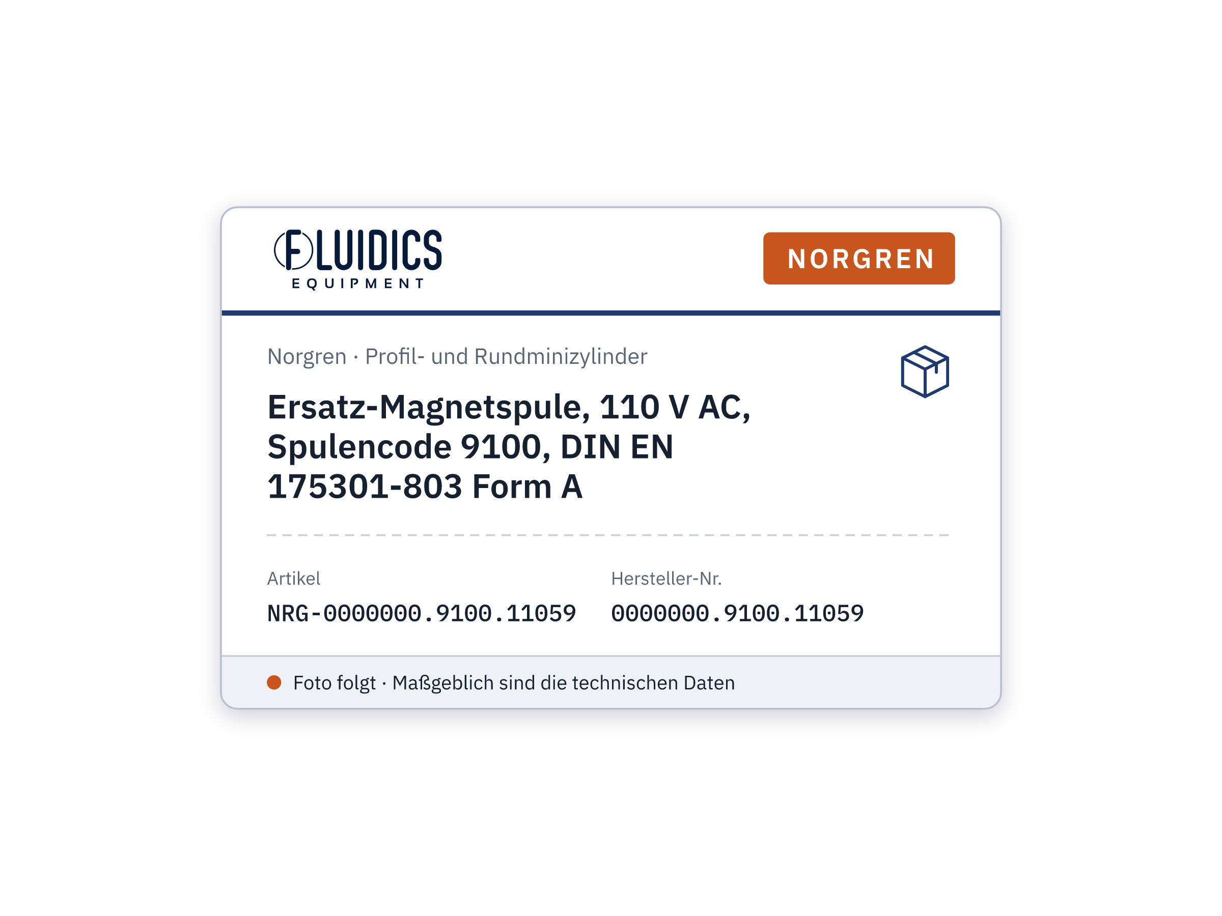 Ersatz-Magnetspule, 110 V AC, Spulencode 9100, DIN EN 175301-803 Form A - Norgren 0000000.9100.11059
