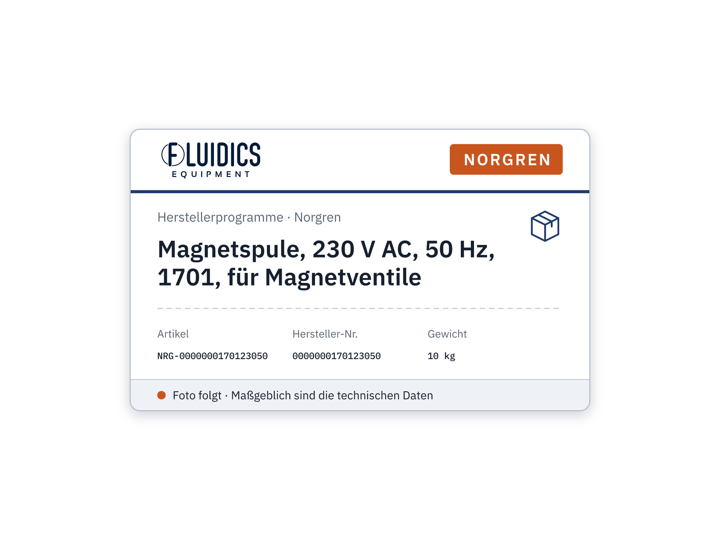 Magnetspule, 230 V AC, 50 Hz, 1701, für Magnetventile - Norgren 0000000170123050