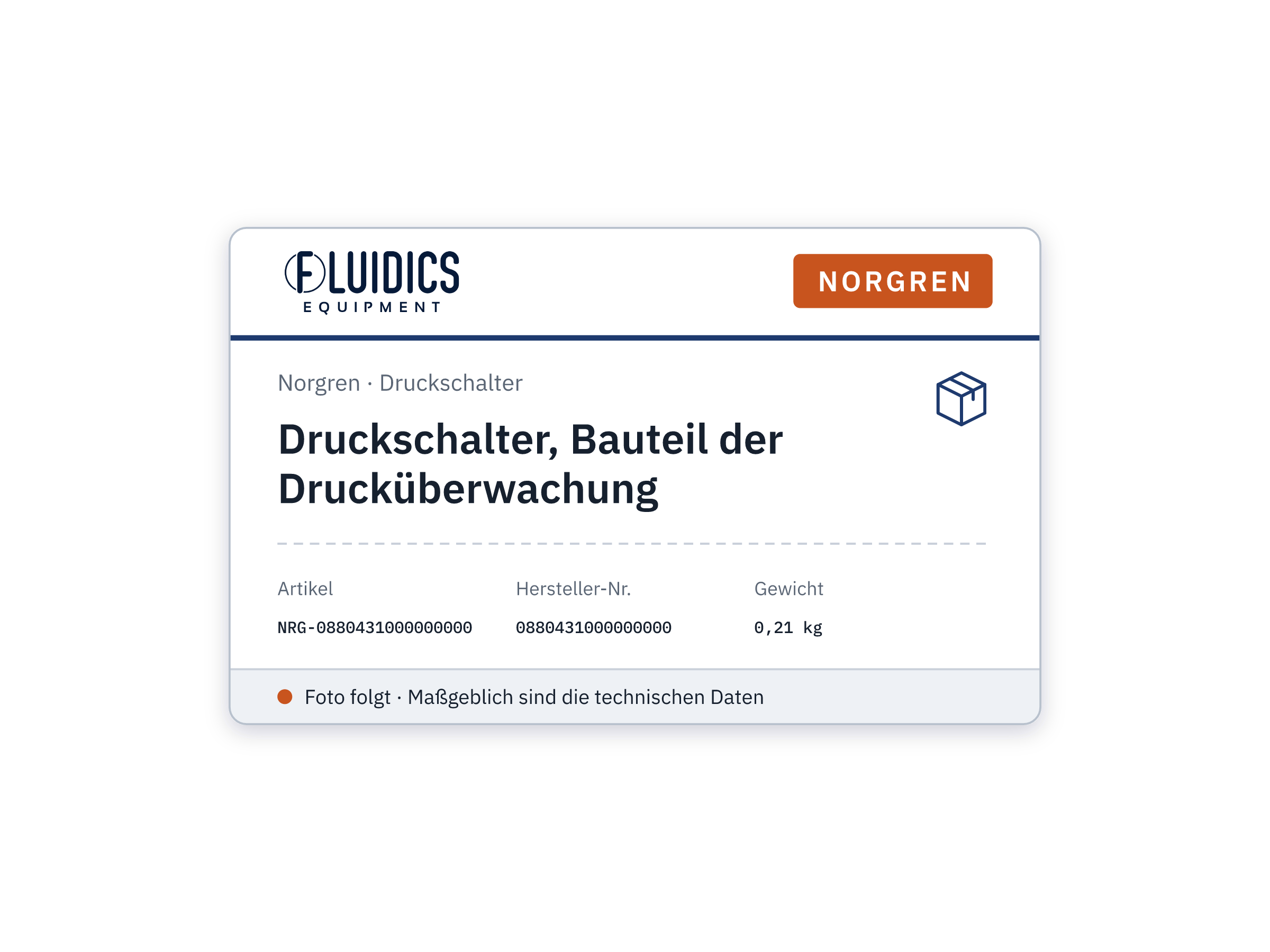Pressure switch, pressure monitoring component - Norgren 0880431000000000