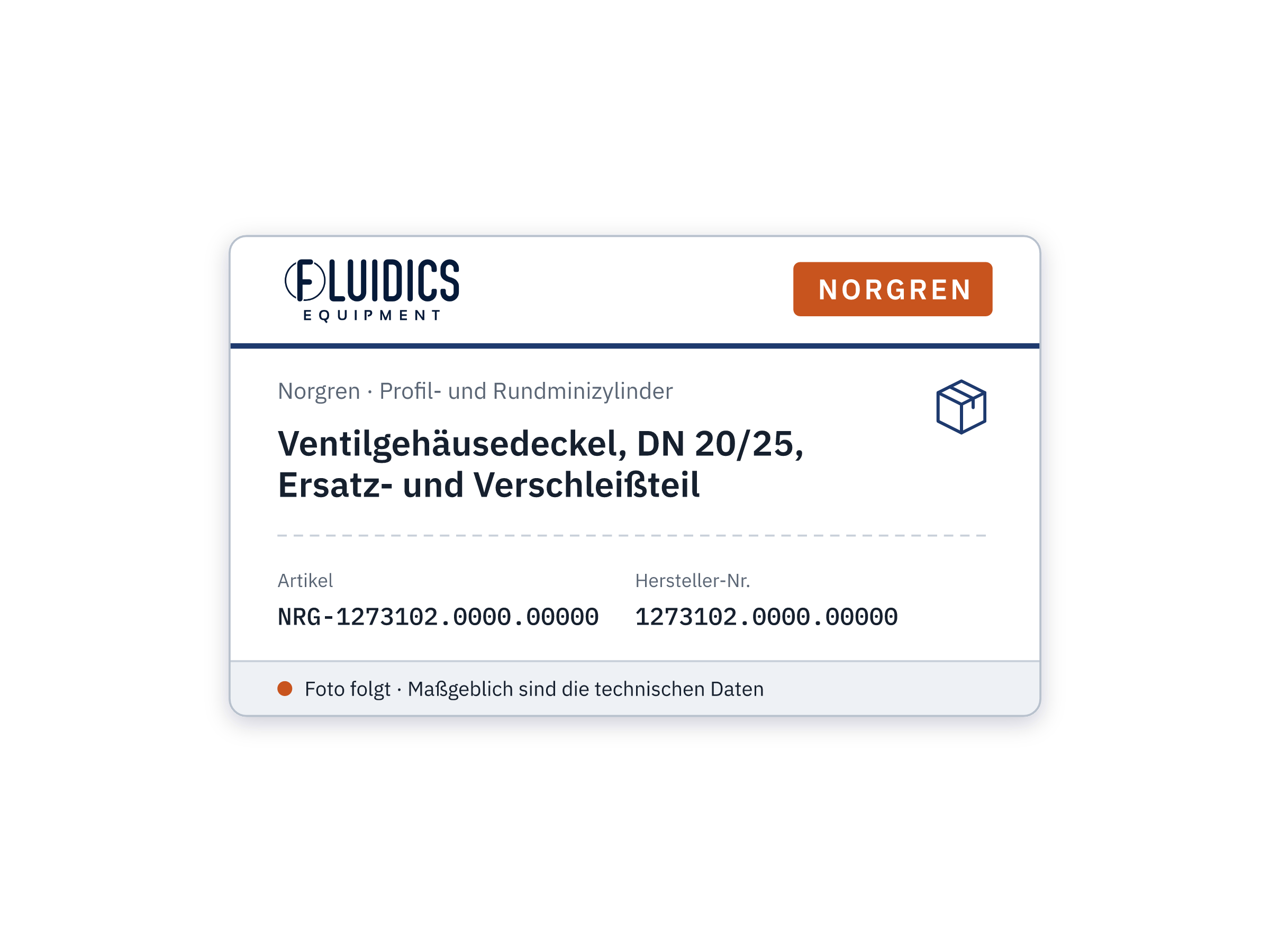 Ventilgehäusedeckel, DN 20/25, Ersatz- und Verschleißteil - Norgren 1273102.0000.00000