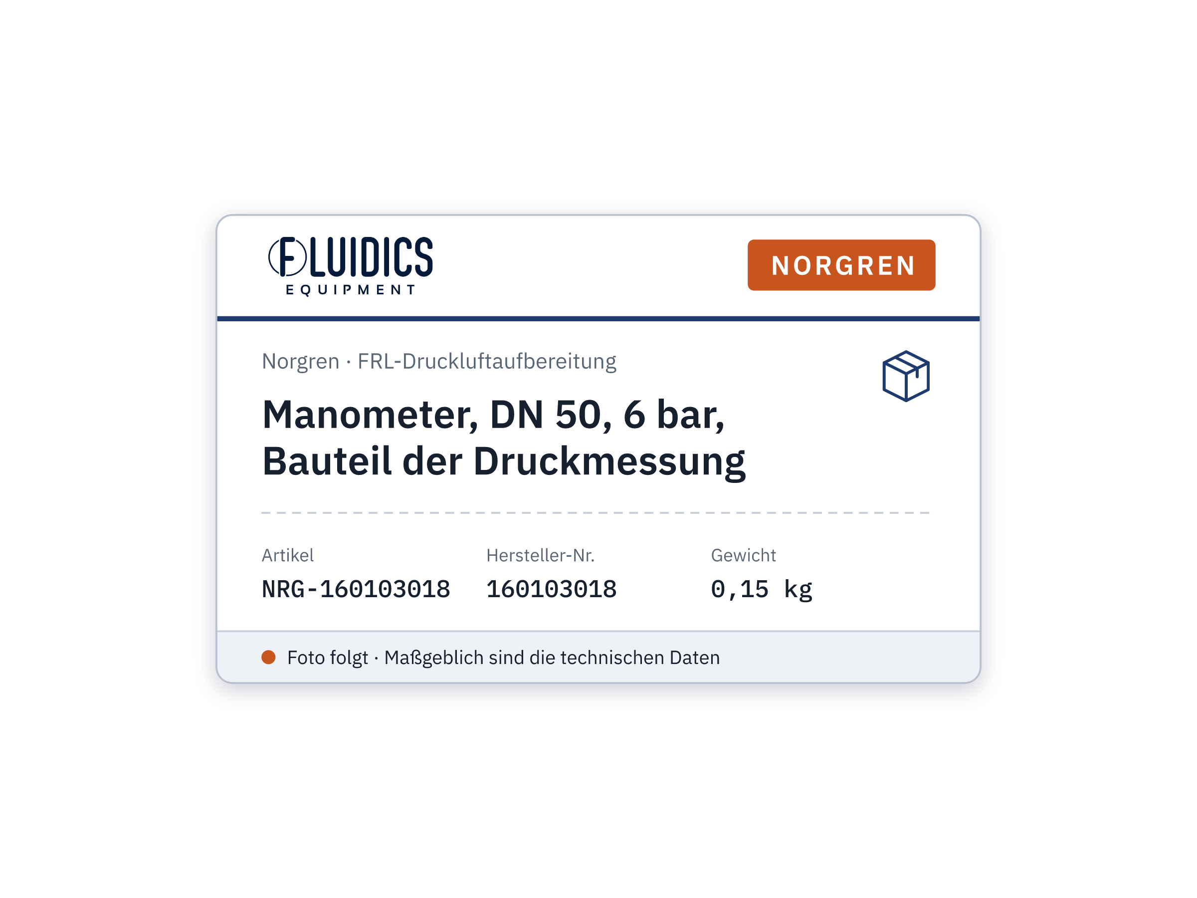 Manometer, DN 50, 6 bar, Bauteil der Druckmessung - Norgren 160103018