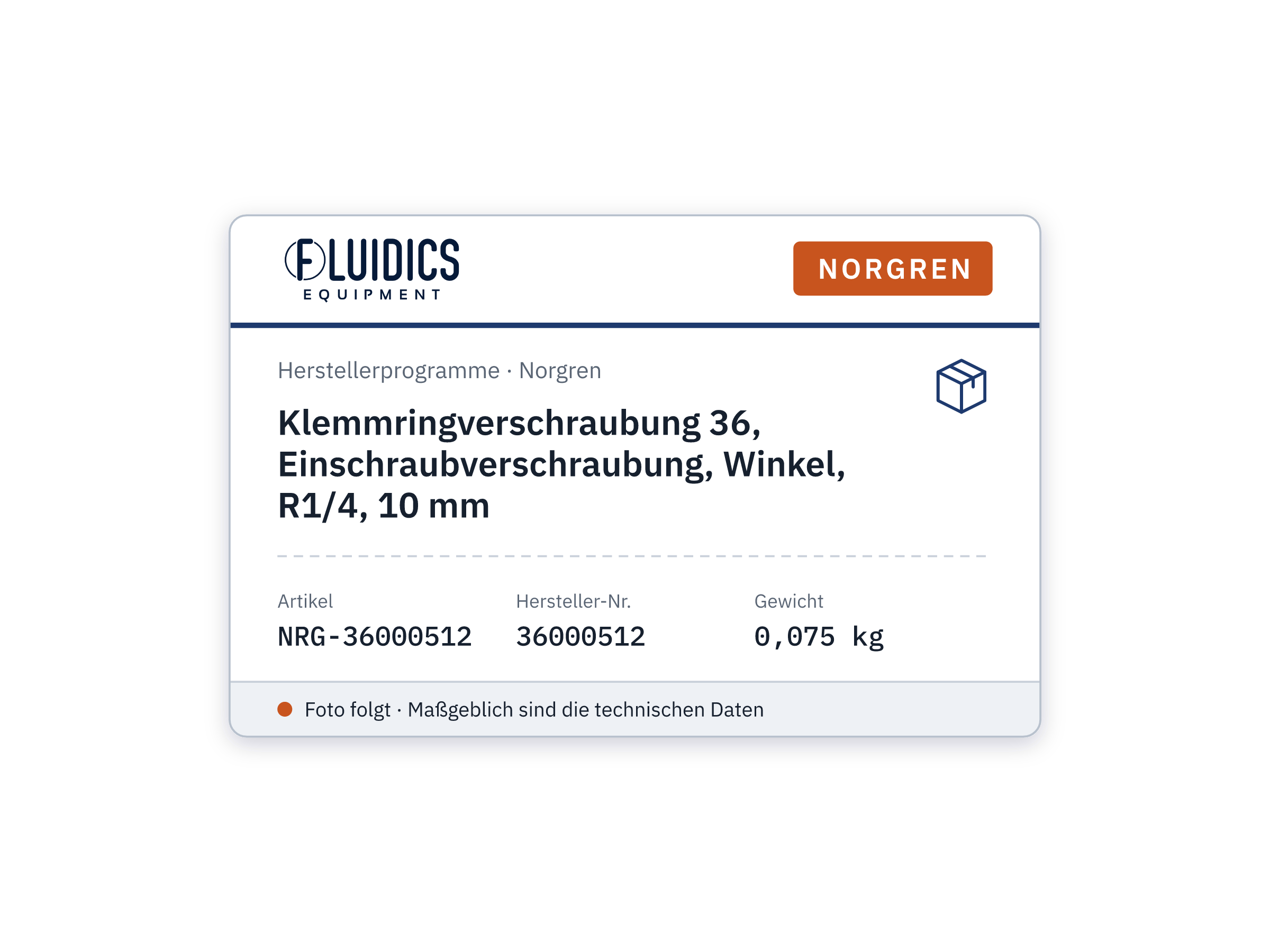 Klemmringverschraubung 36, Einschraubverschraubung, Winkel, R1/4, 10 mm - Norgren 36000512