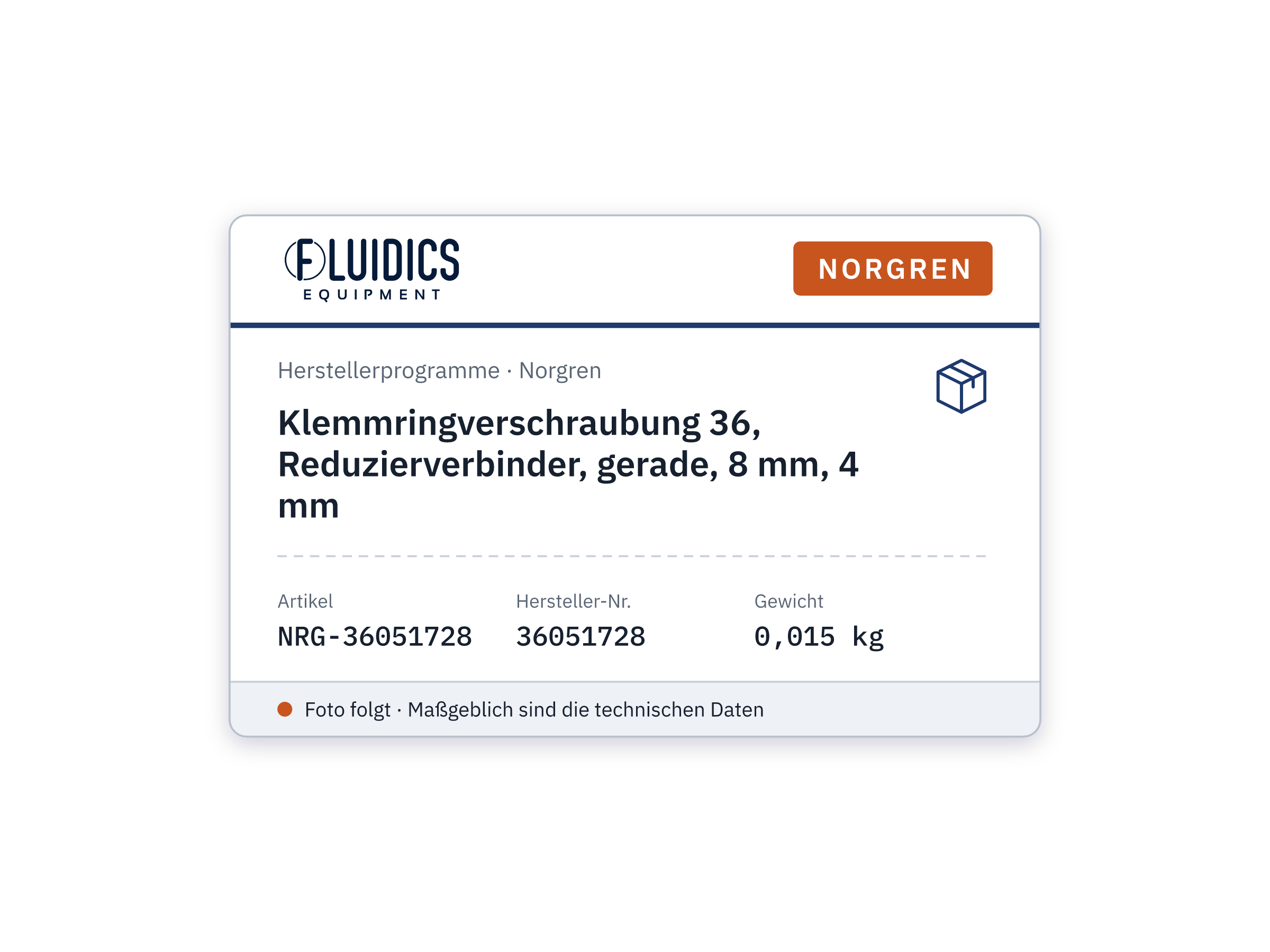 Klemmringverschraubung 36, Reduzierverbinder, gerade, 8 mm, 4 mm - Norgren 36051728