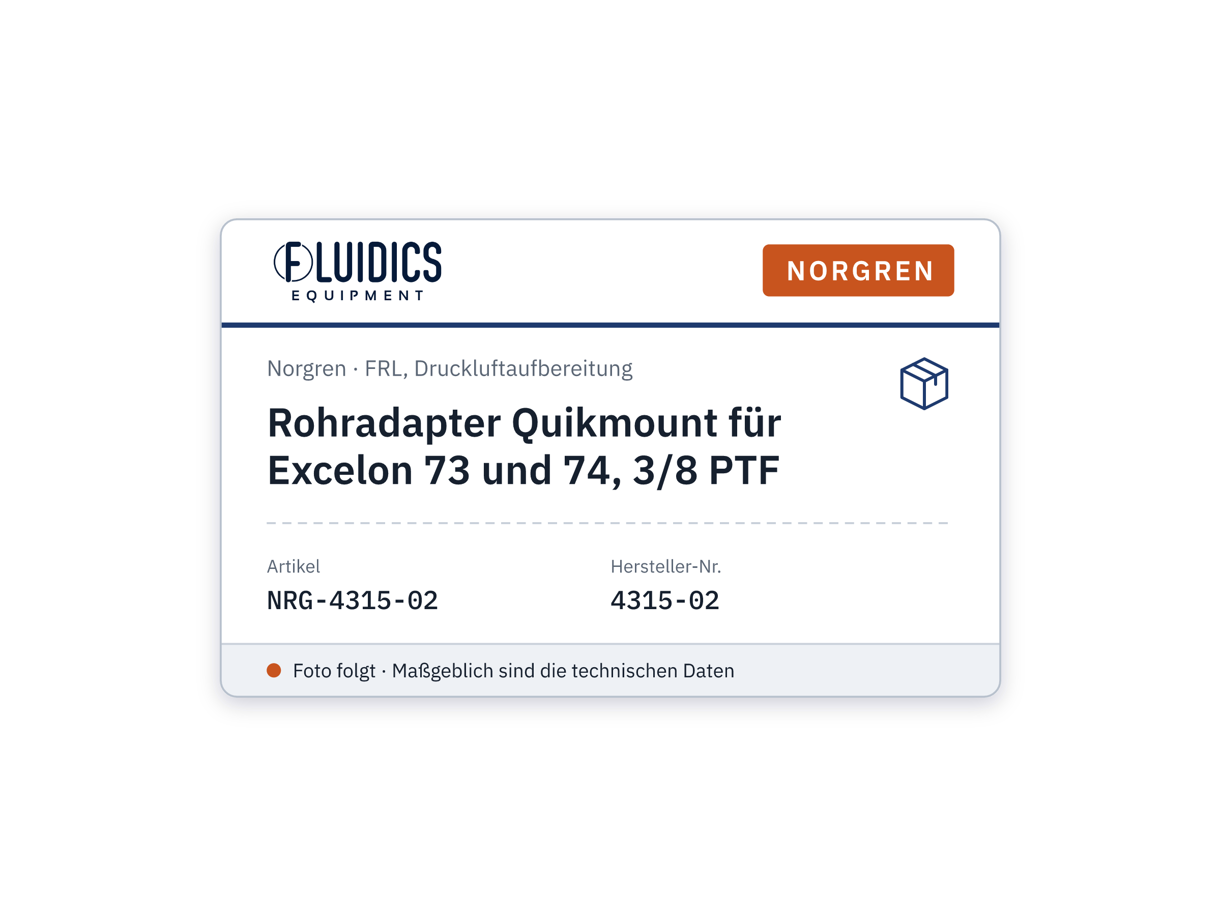 Rohradapter Quikmount für Excelon 73 und 74, 3/8 PTF - Norgren 4315-02