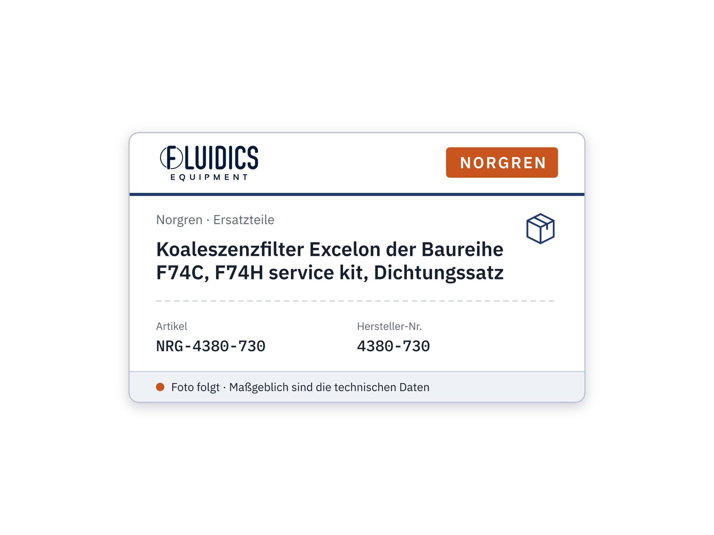 Koaleszenzfilter Excelon der Baureihe F74C, F74H service kit, Dichtungssatz - Norgren 4380-730