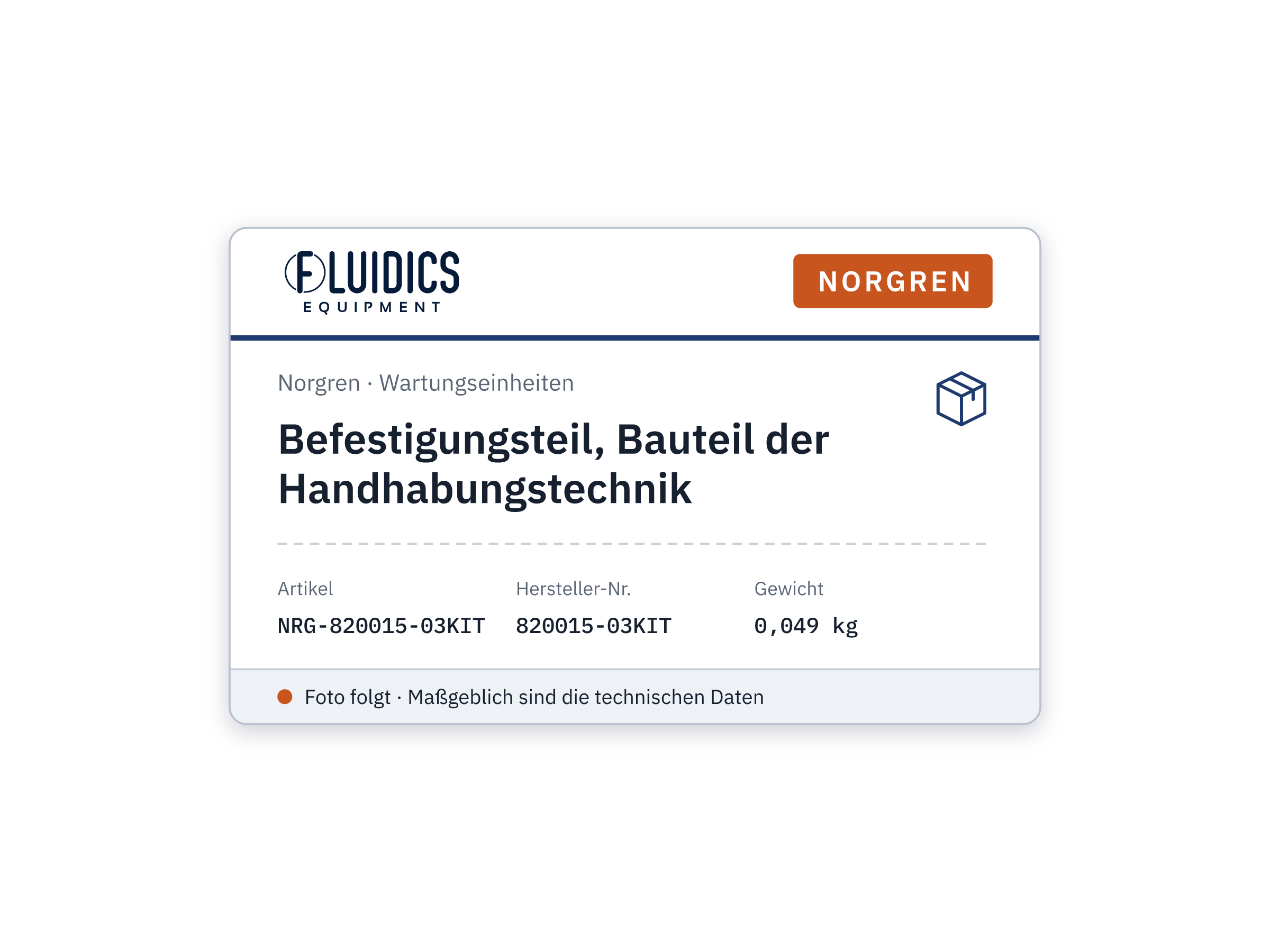 Befestigungsteil, Bauteil der Handhabungstechnik - Norgren 820015-03KIT