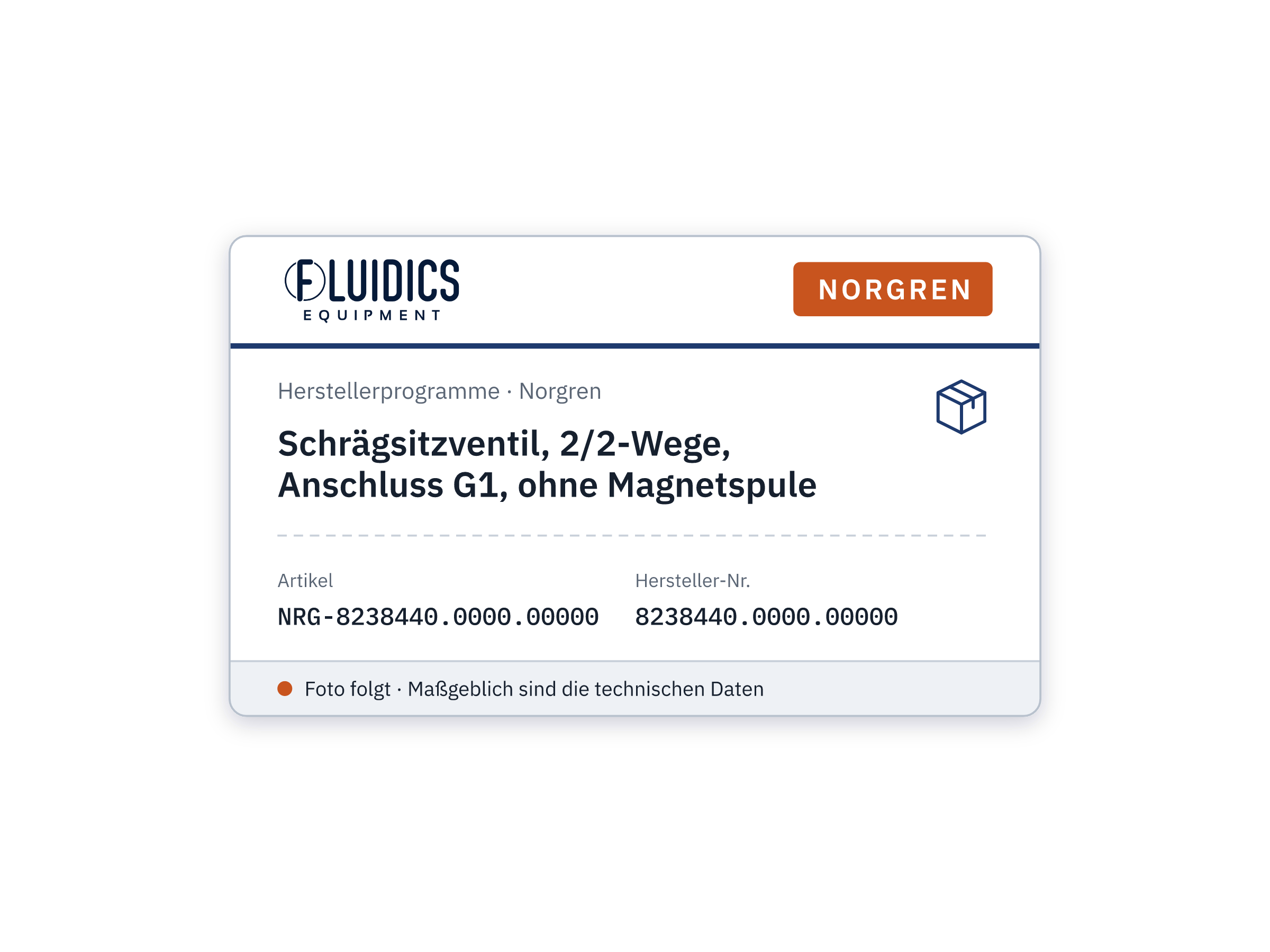 Schrägsitzventil, 2/2-Wege, Anschluss G1, ohne Magnetspule - Norgren 8238440.0000.00000