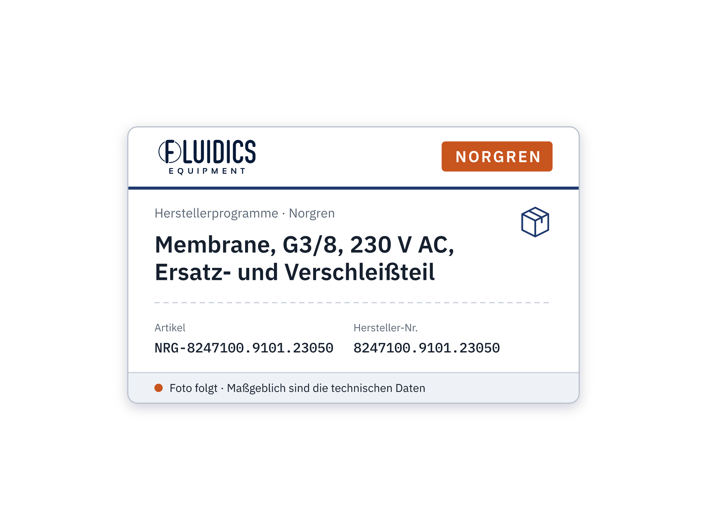 Membrane, G3/8, 230 V AC, Ersatz- und Verschleißteil - Norgren 8247100.9101.23050