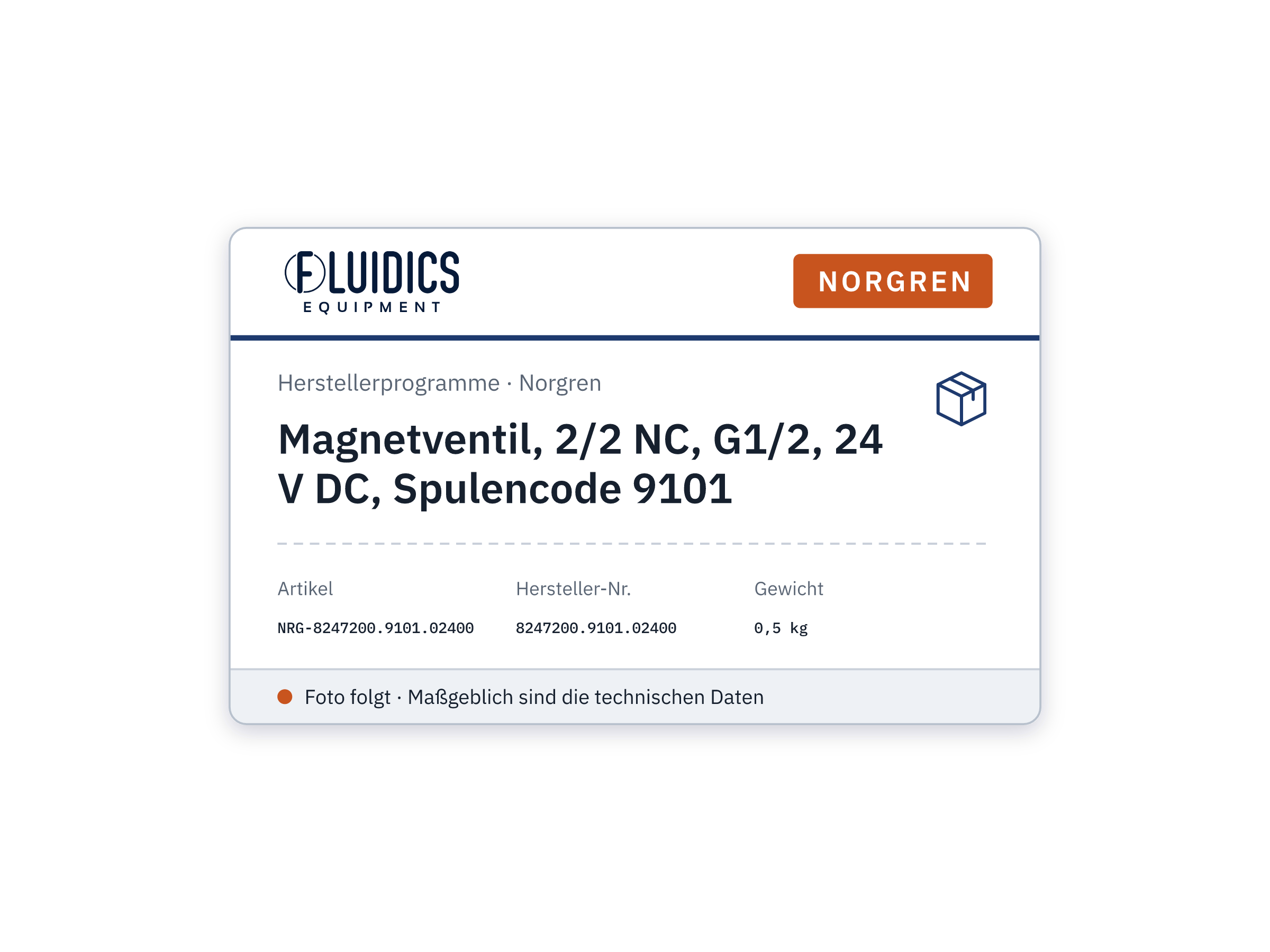 Magnetventil, 2/2 NC, G1/2, 24 V DC, Spulencode 9101 - Norgren 8247200.9101.02400