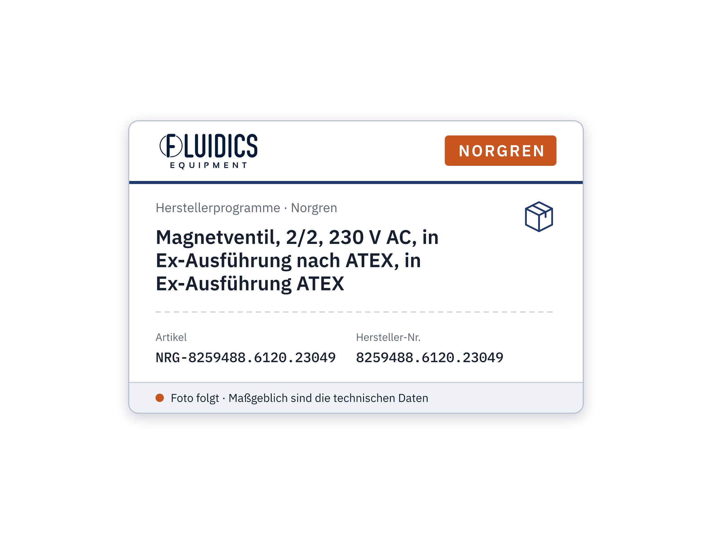 Magnetventil, 2/2, 230 V AC, in Ex-Ausführung nach ATEX, in Ex-Ausführung ATEX - Norgren 8259488.6120.23049