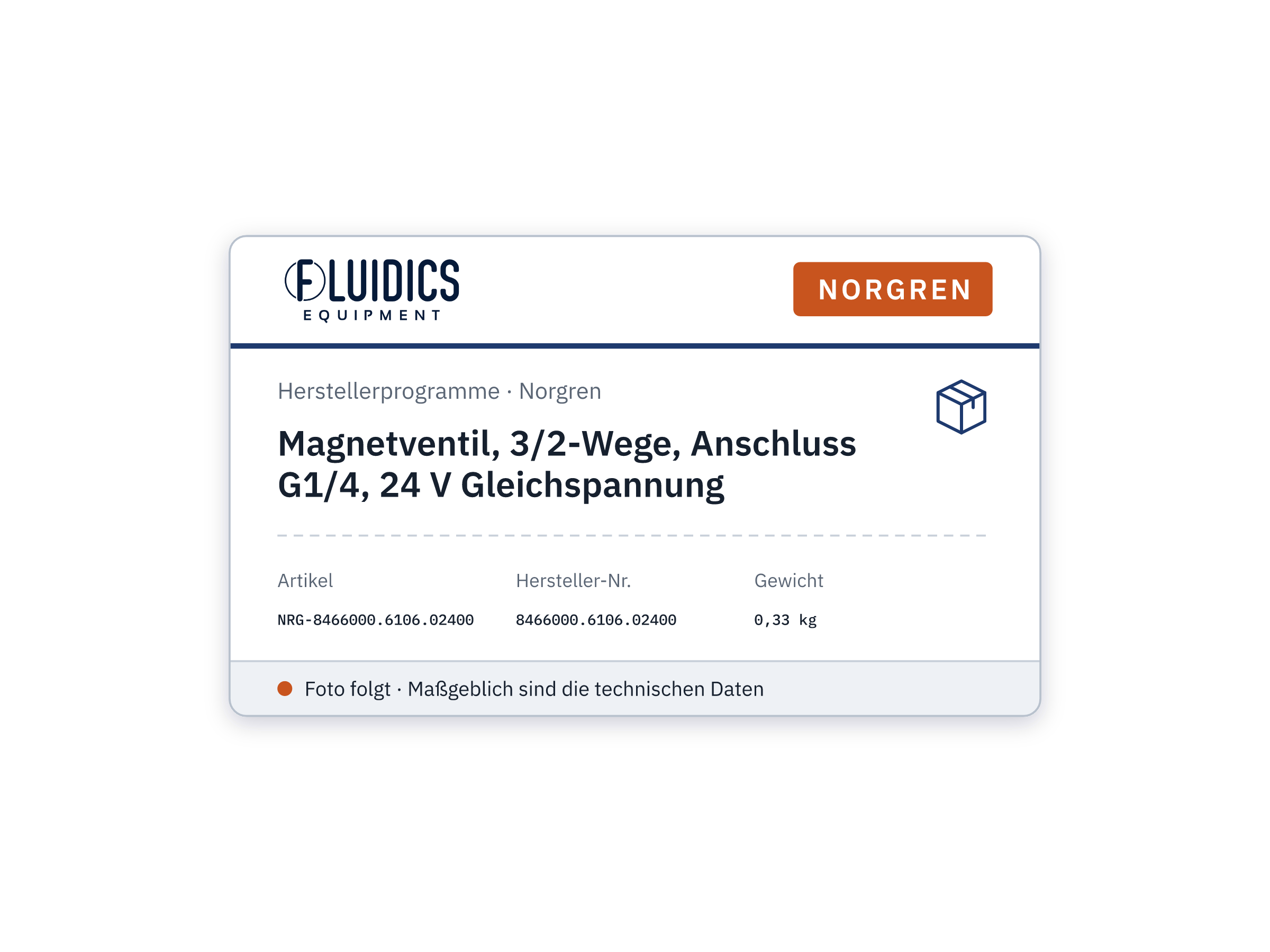 Magnetventil, 3/2-Wege, Anschluss G1/4, 24 V Gleichspannung - Norgren 8466000.6106.02400