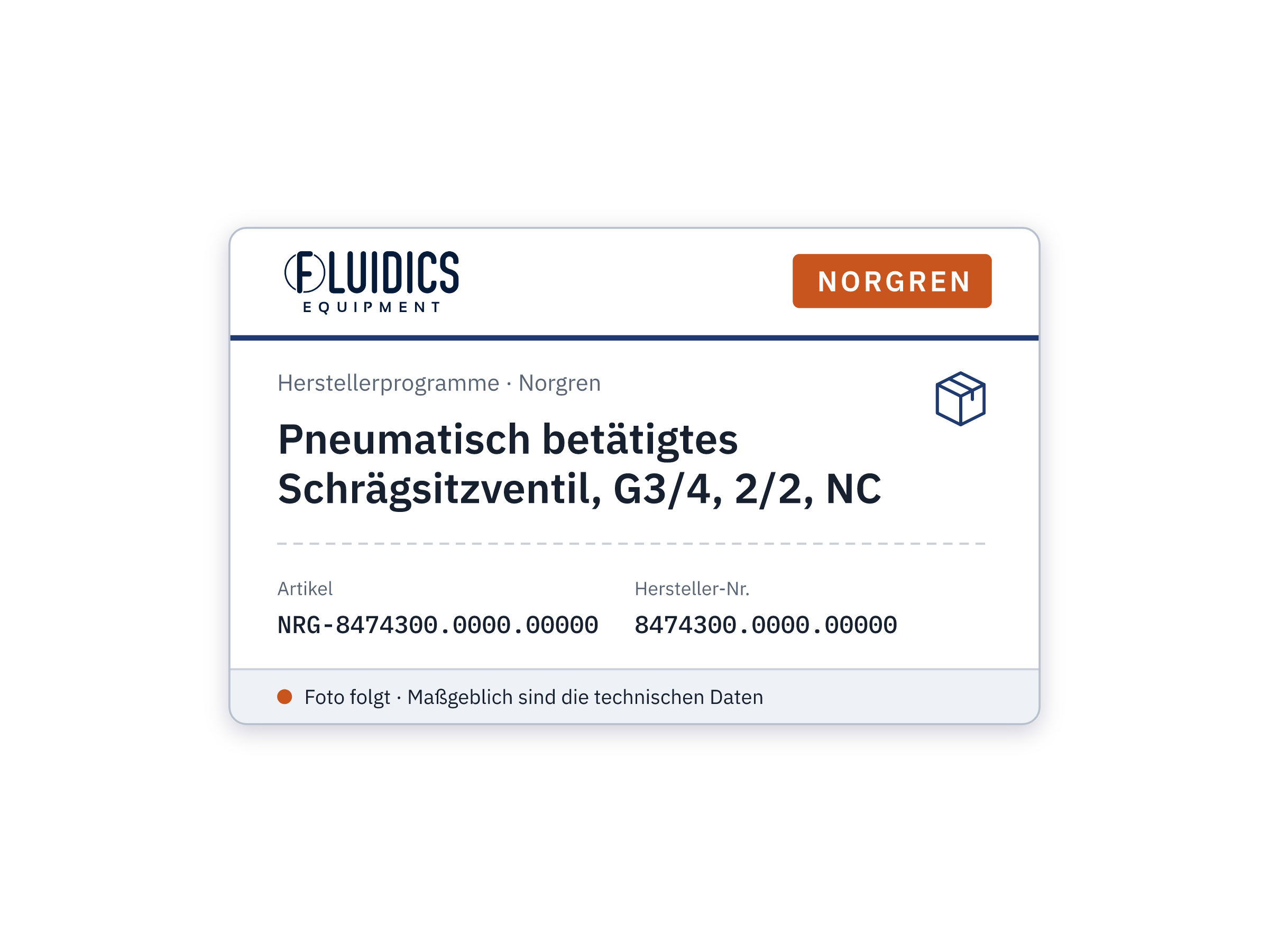 Pneumatisch betätigtes Schrägsitzventil, G3/4, 2/2, NC - Norgren 8474300.0000.00000