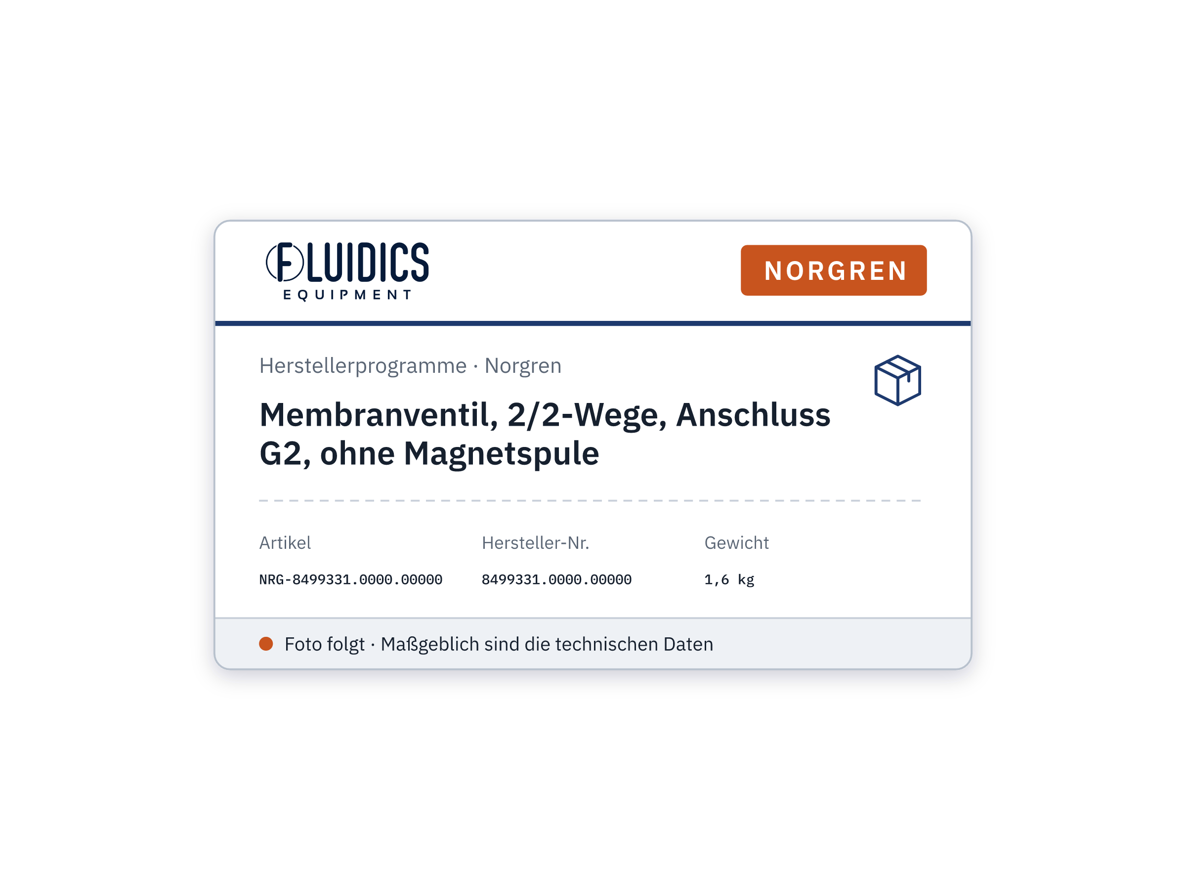 Membranventil, 2/2-Wege, Anschluss G2, ohne Magnetspule - Norgren 8499331.0000.00000