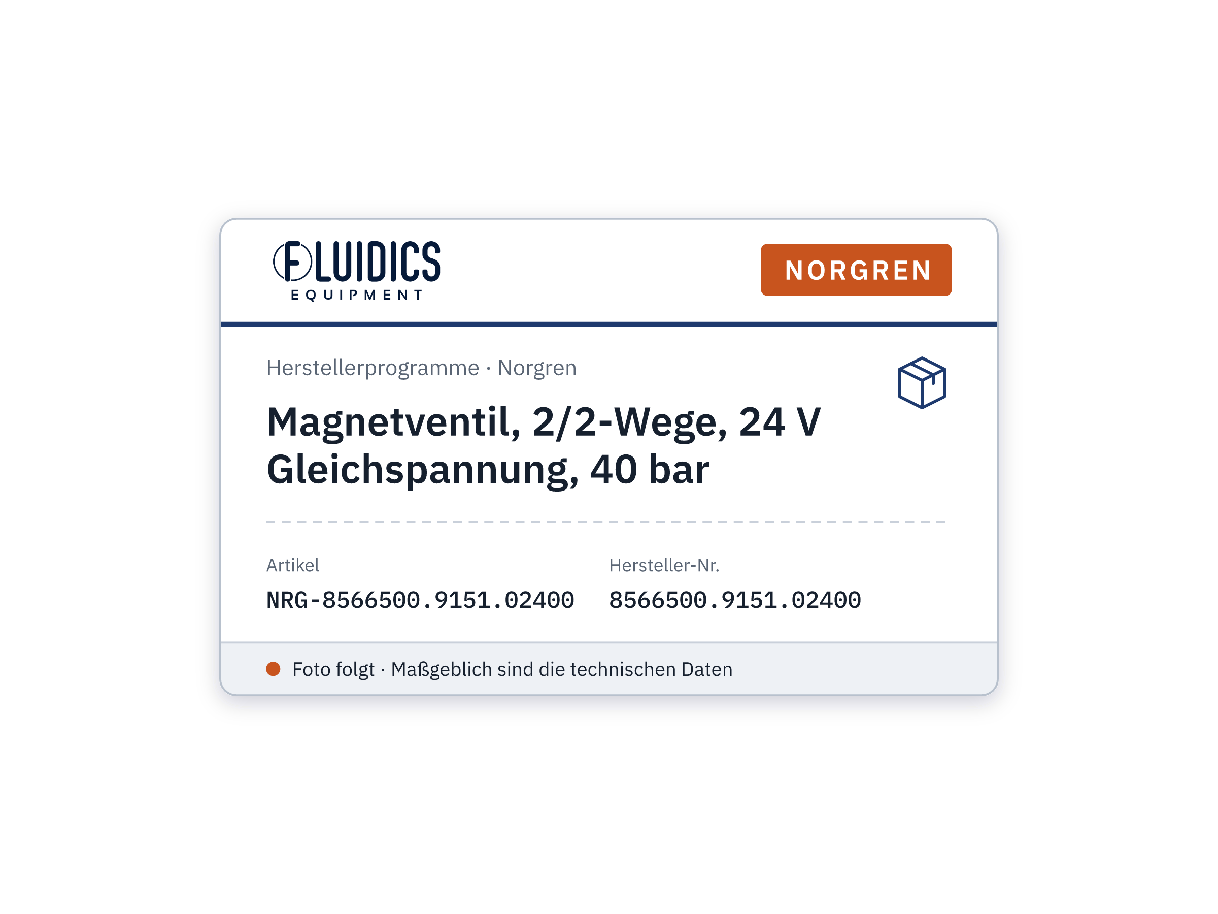Magnetventil, 2/2-Wege, 24 V Gleichspannung, 40 bar - Norgren 8566500.9151.02400