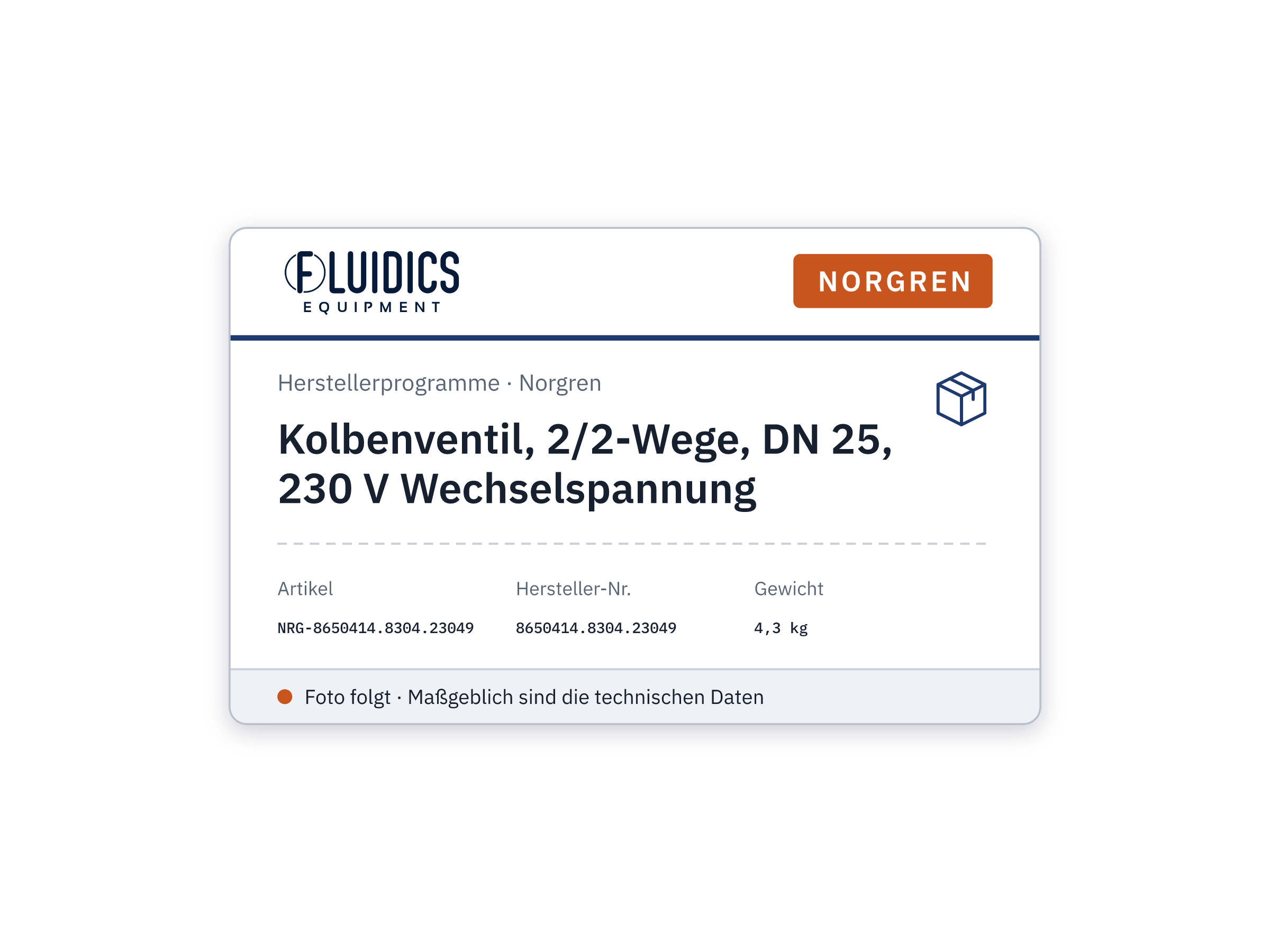 Kolbenventil, 2/2-Wege, DN 25, 230 V Wechselspannung - Norgren 8650414.8304.23049