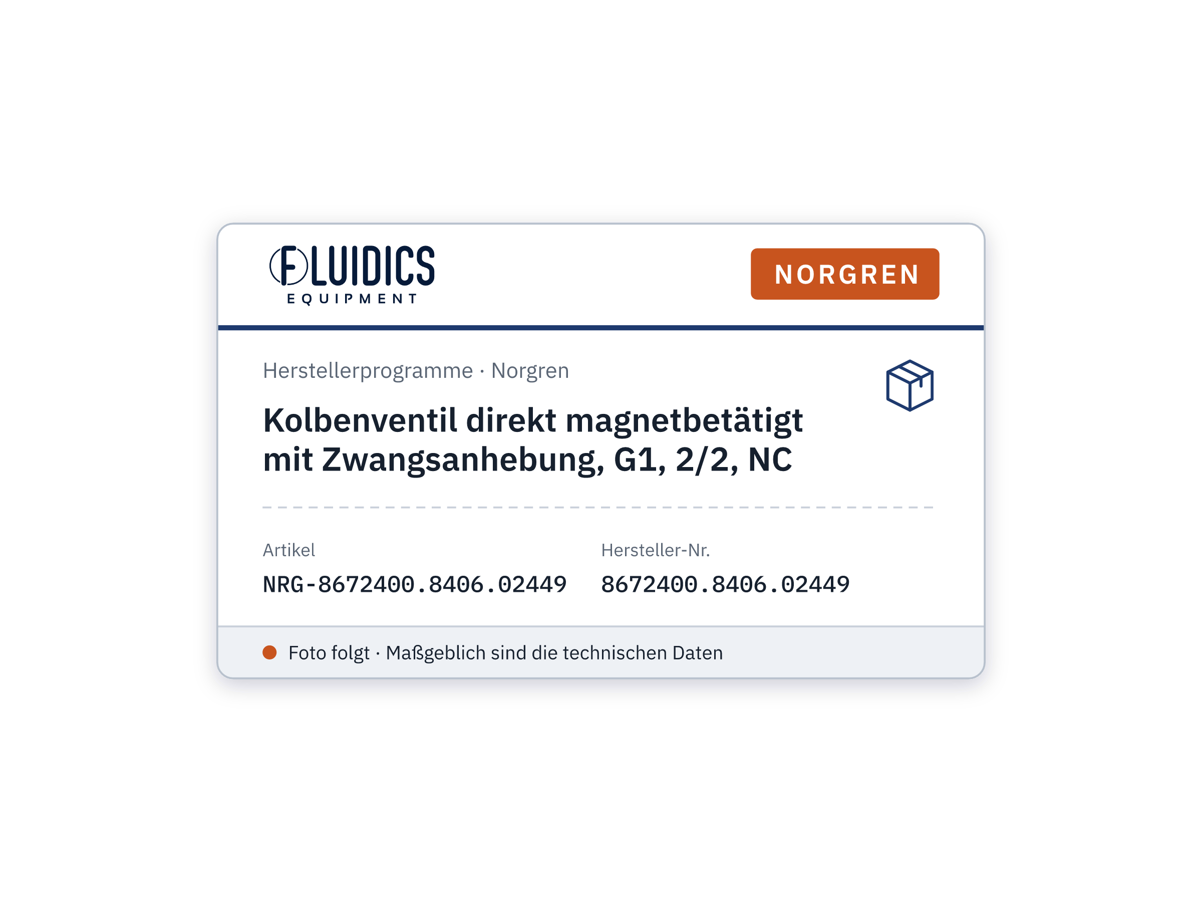 Direct solenoid actuated piston valve with forced lifitng, G1, 2/2, NC - Norgren 8672400.8406.02449