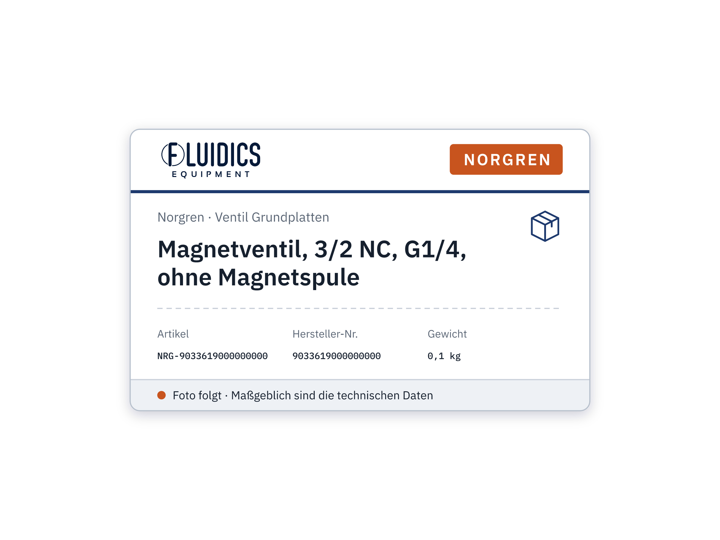 Magnetventil, 3/2 NC, G1/4, ohne Magnetspule - Norgren 9033619000000000