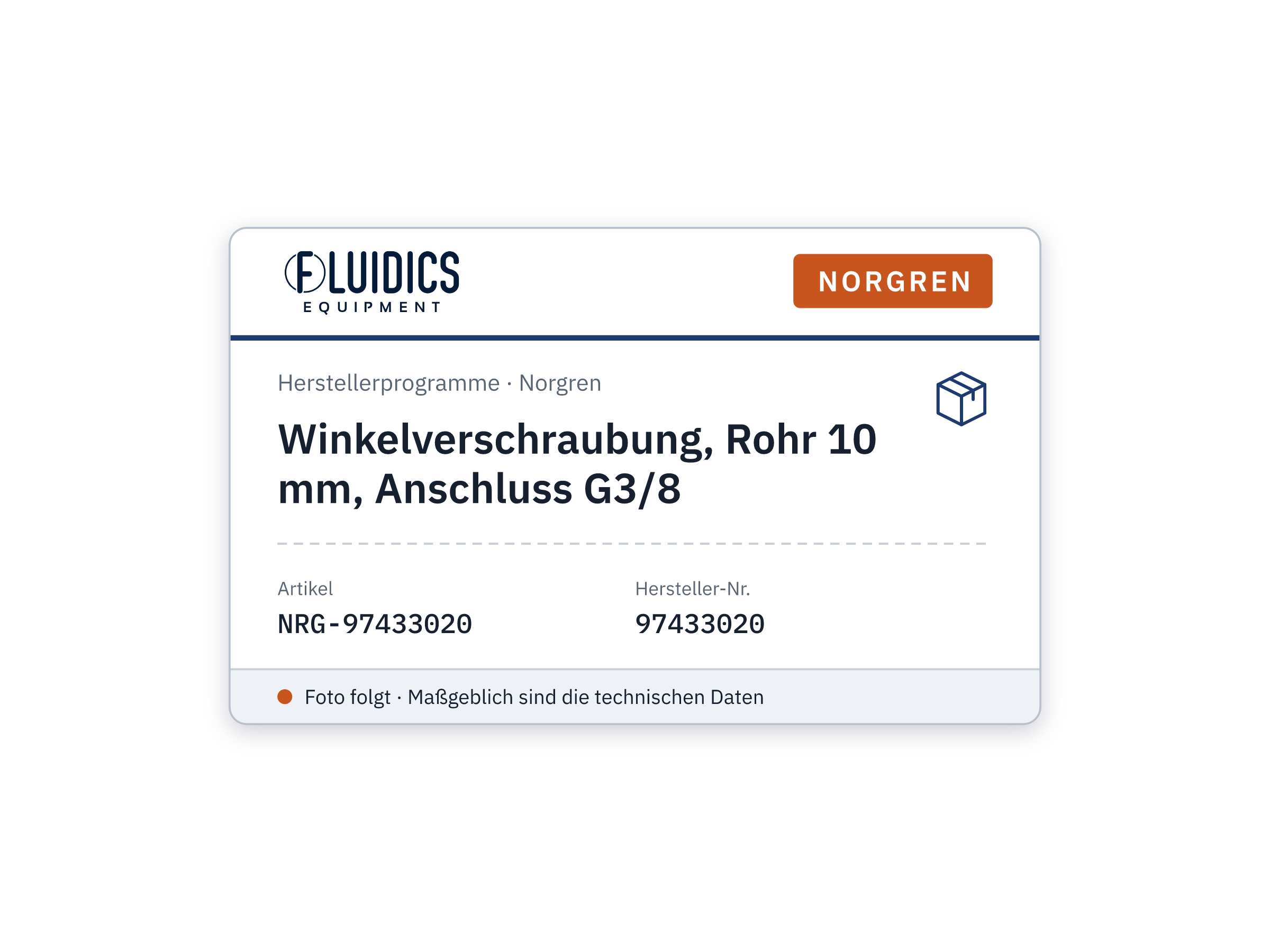 Winkelverschraubung, Rohr 10 mm, Anschluss G3/8 - Norgren 97433020