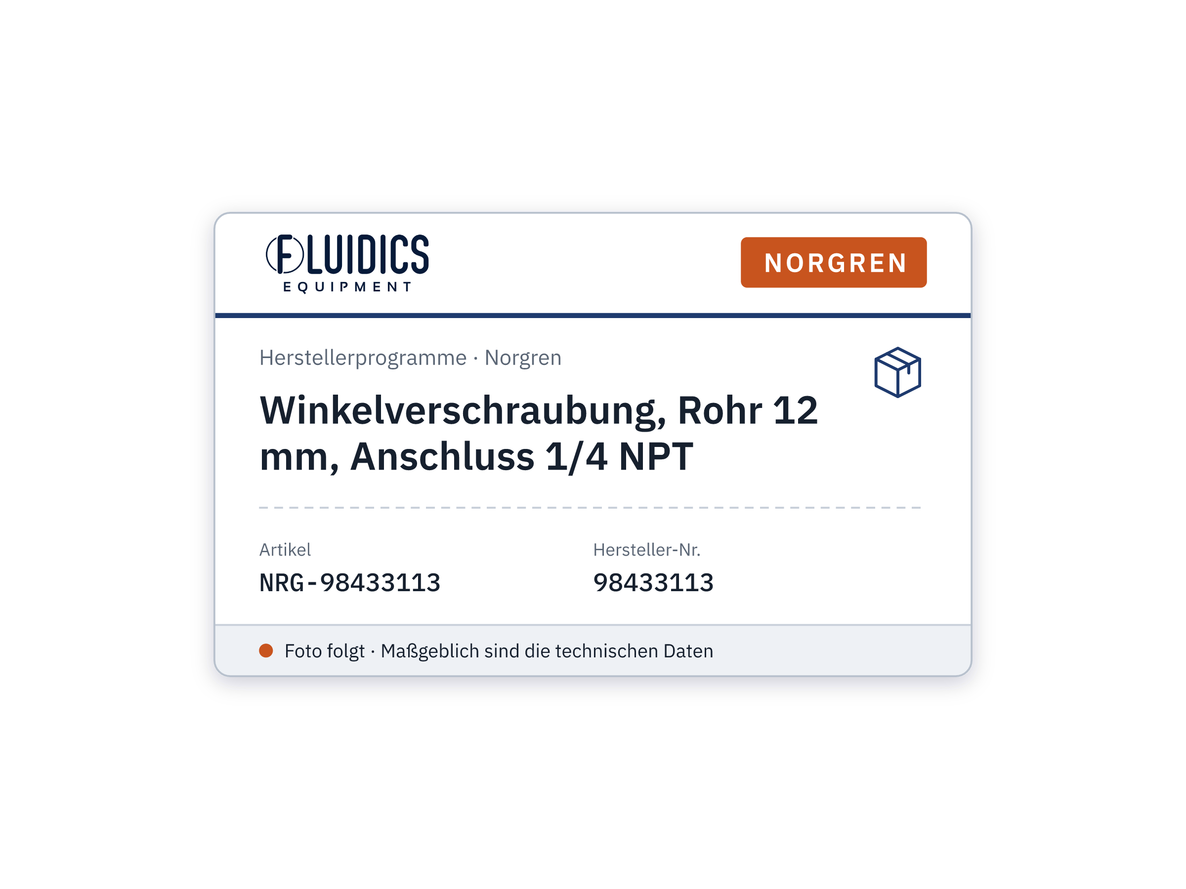 Winkelverschraubung, Rohr 12 mm, Anschluss 1/4 NPT - Norgren 98433113