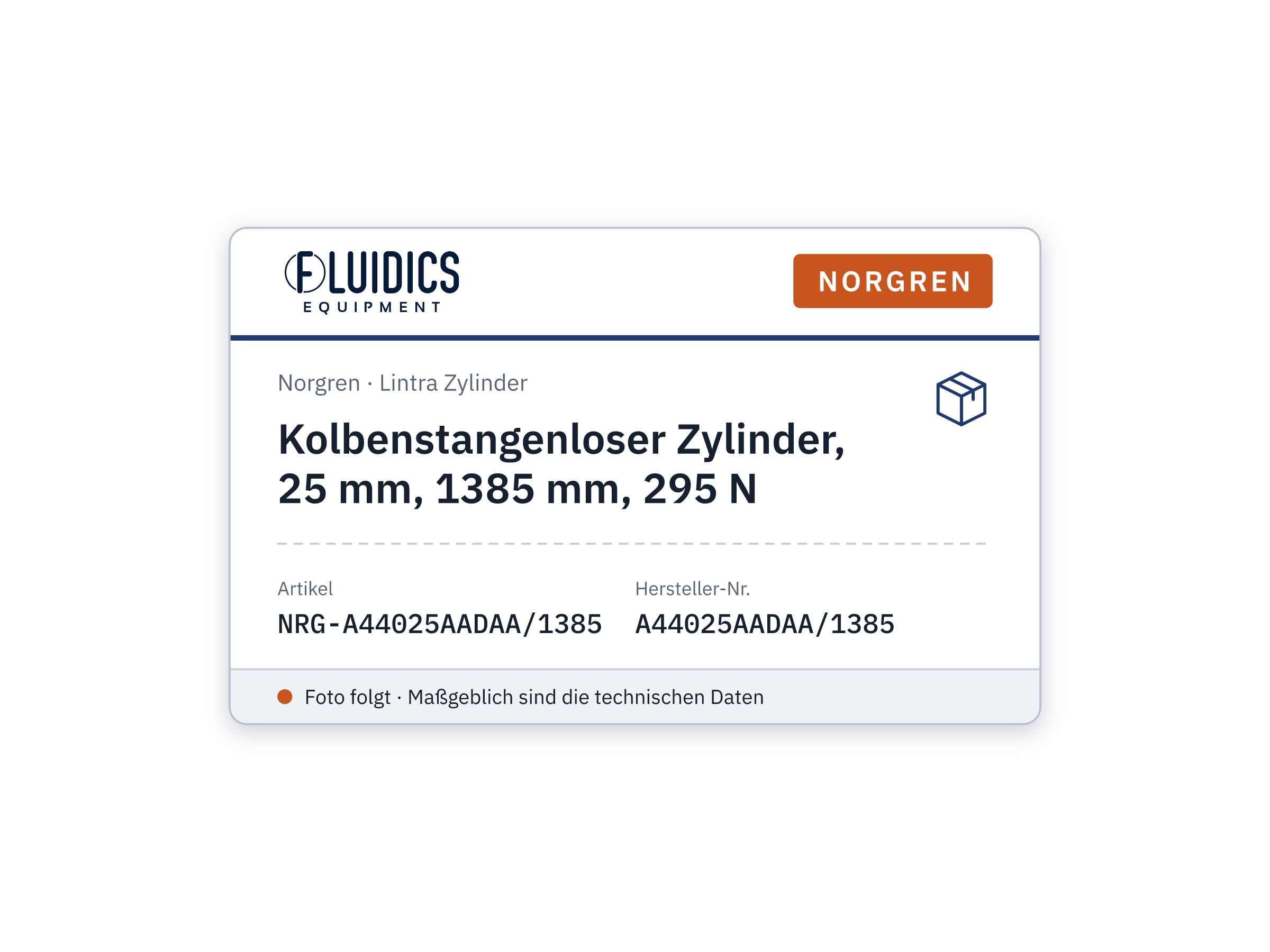 Kolbenstangenloser Zylinder, 25 mm, 1385 mm, 295 N - Norgren A44025AADAA/1385